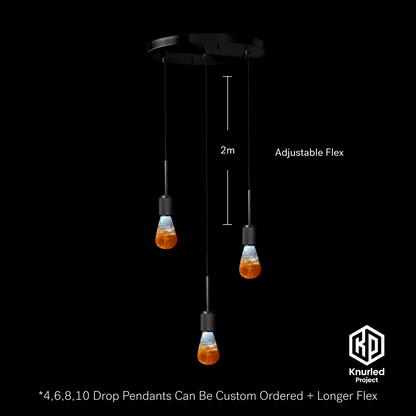 knurled matte black 3 drop pendant molten mood bulbs product photo 2
