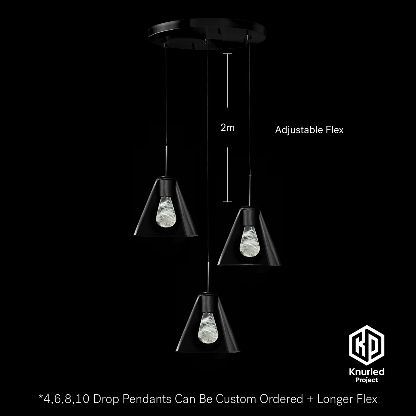 matte black 3 drop smoked mood bulbs cone shade product photo 3