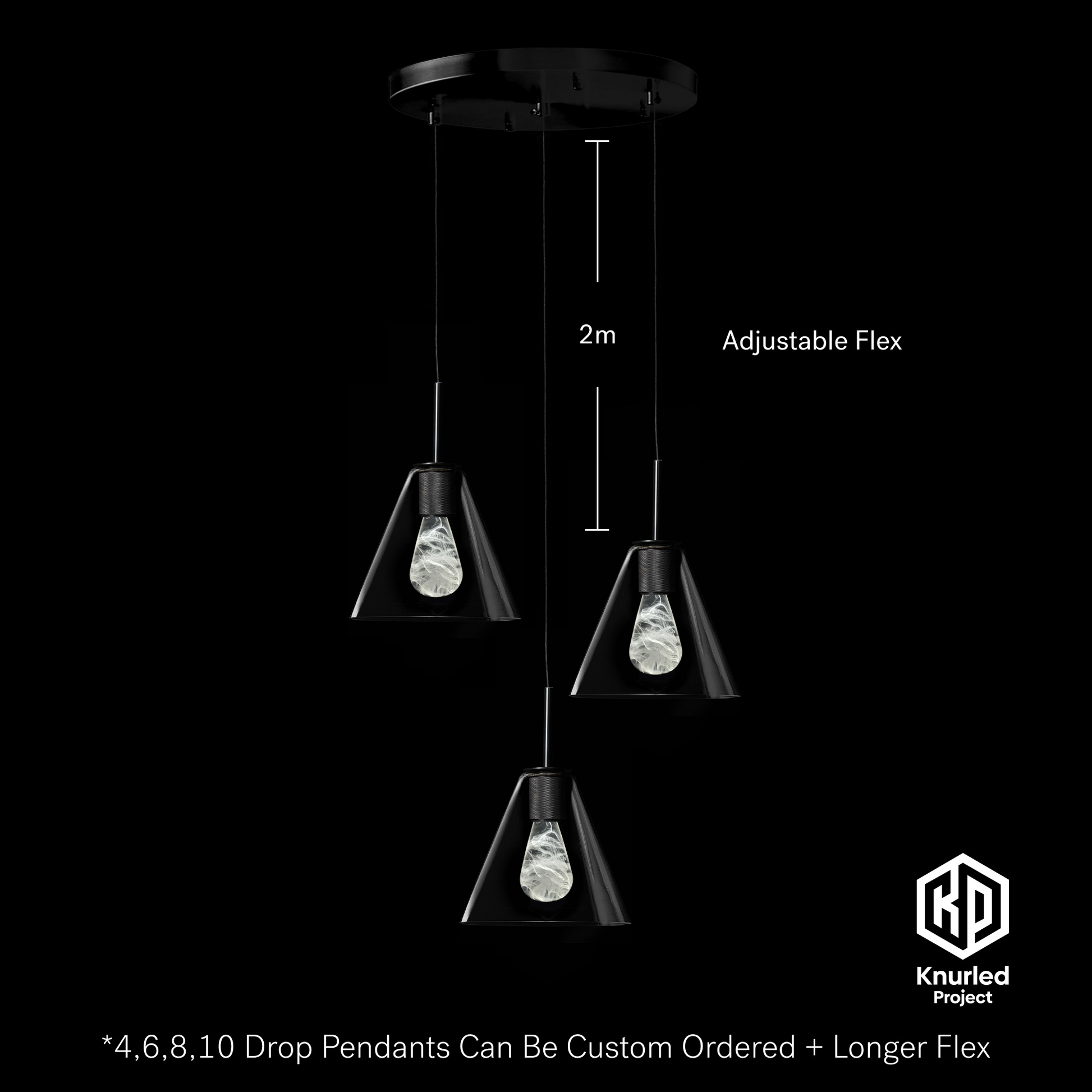 matte black 3 drop smoked mood bulbs cone shade product photo 3