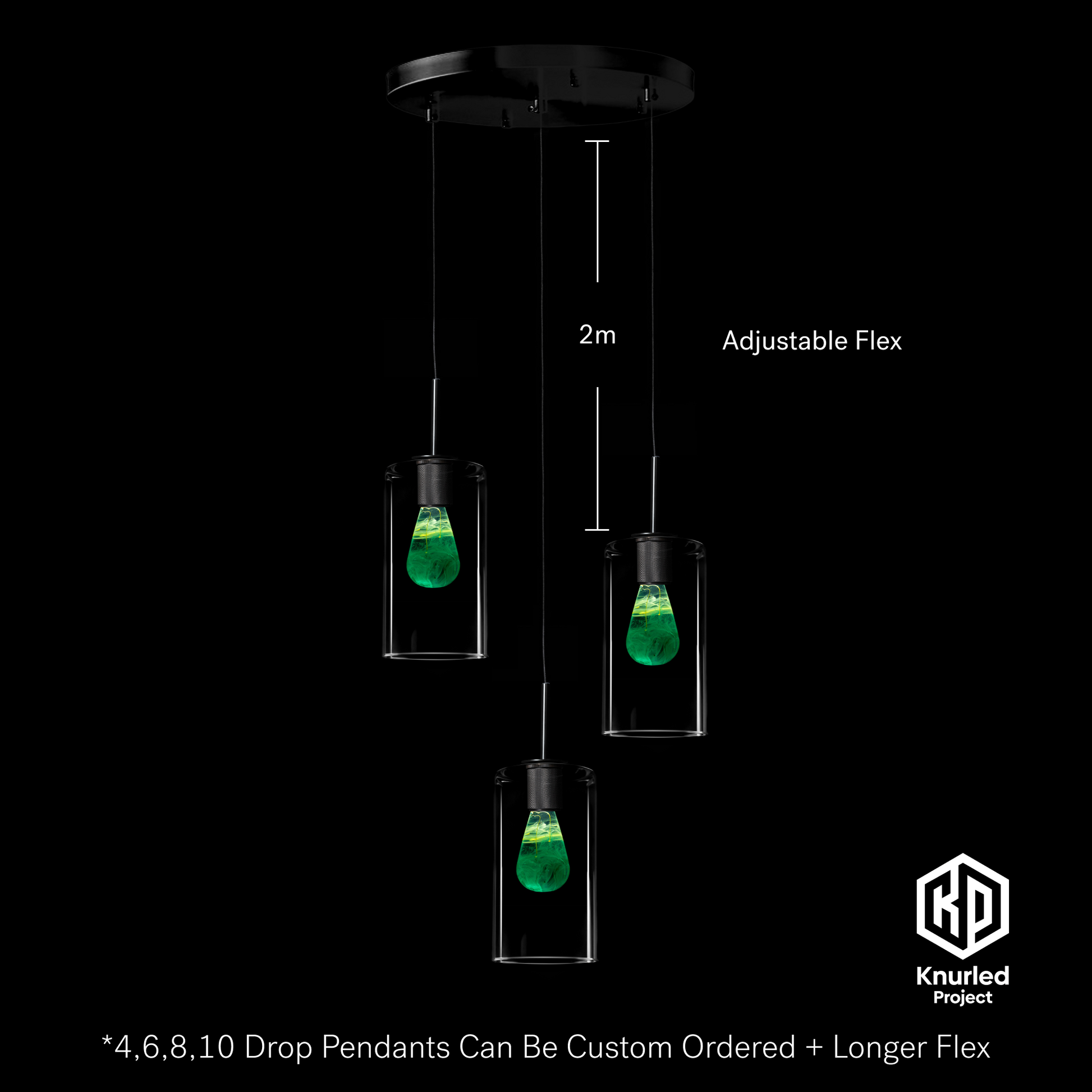 matte black 3 drop crtyptonite mood bulbs cylinder shade product photo 3