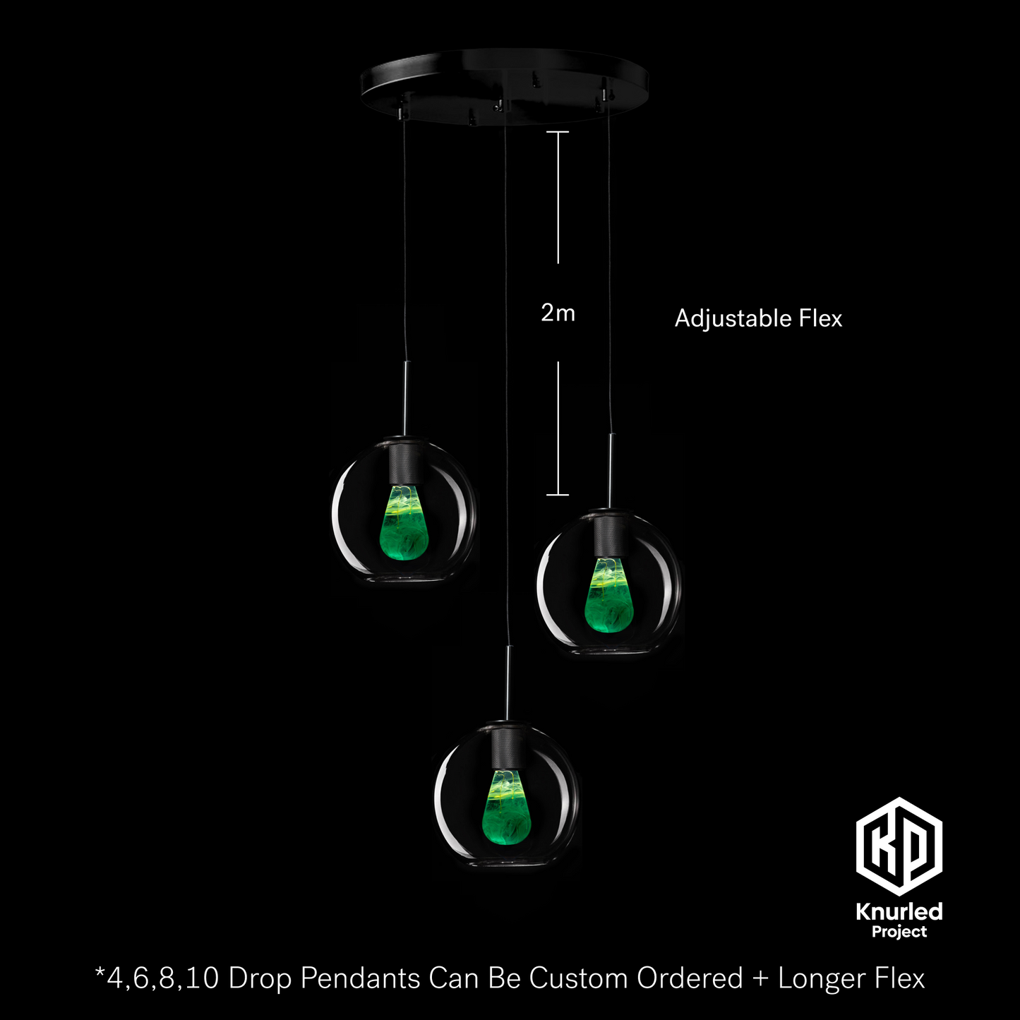 matte black 3 drop cryptonite mood bulbs globe shade product photo 3