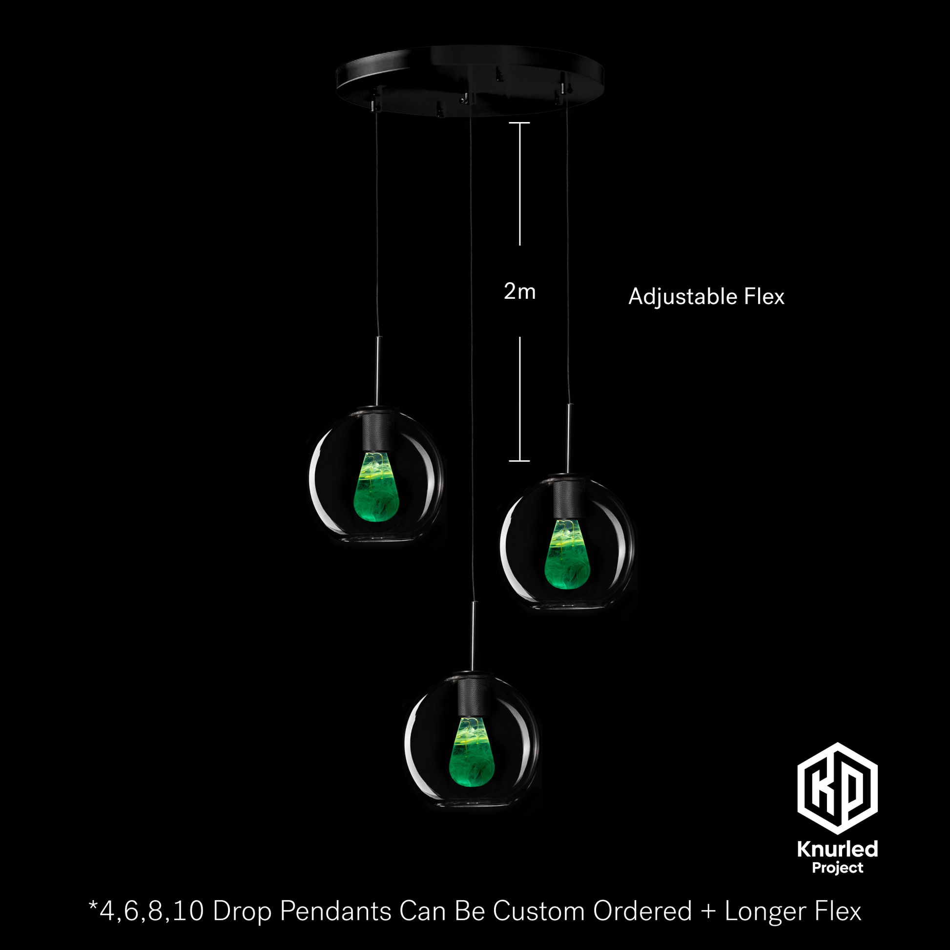 matte black 3 drop cryptonite mood bulbs globe shade product photo 3