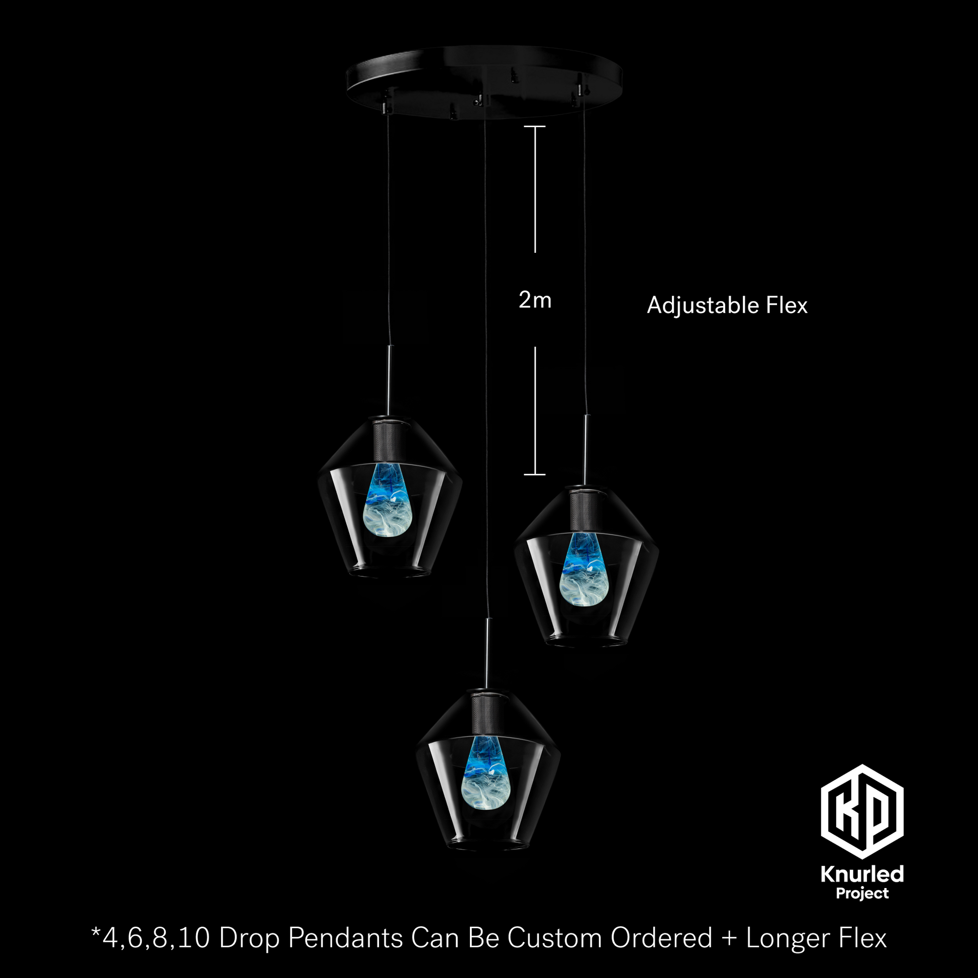 matte black 3 drop glacier mood bulbs diamond shade product photo 3