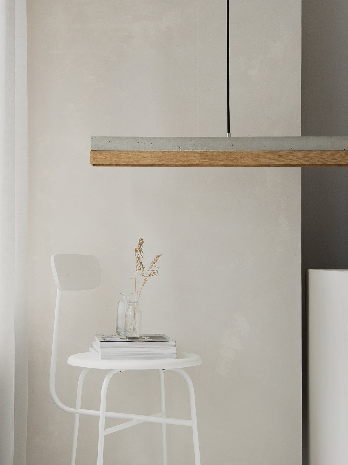 [C1] Oak Wood & Light Grey Pendant Light