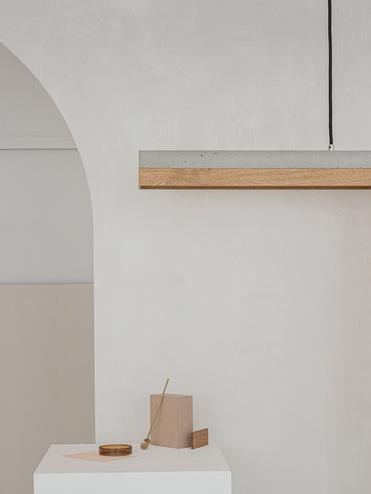[C1] Oak Wood & Light Grey Pendant Light