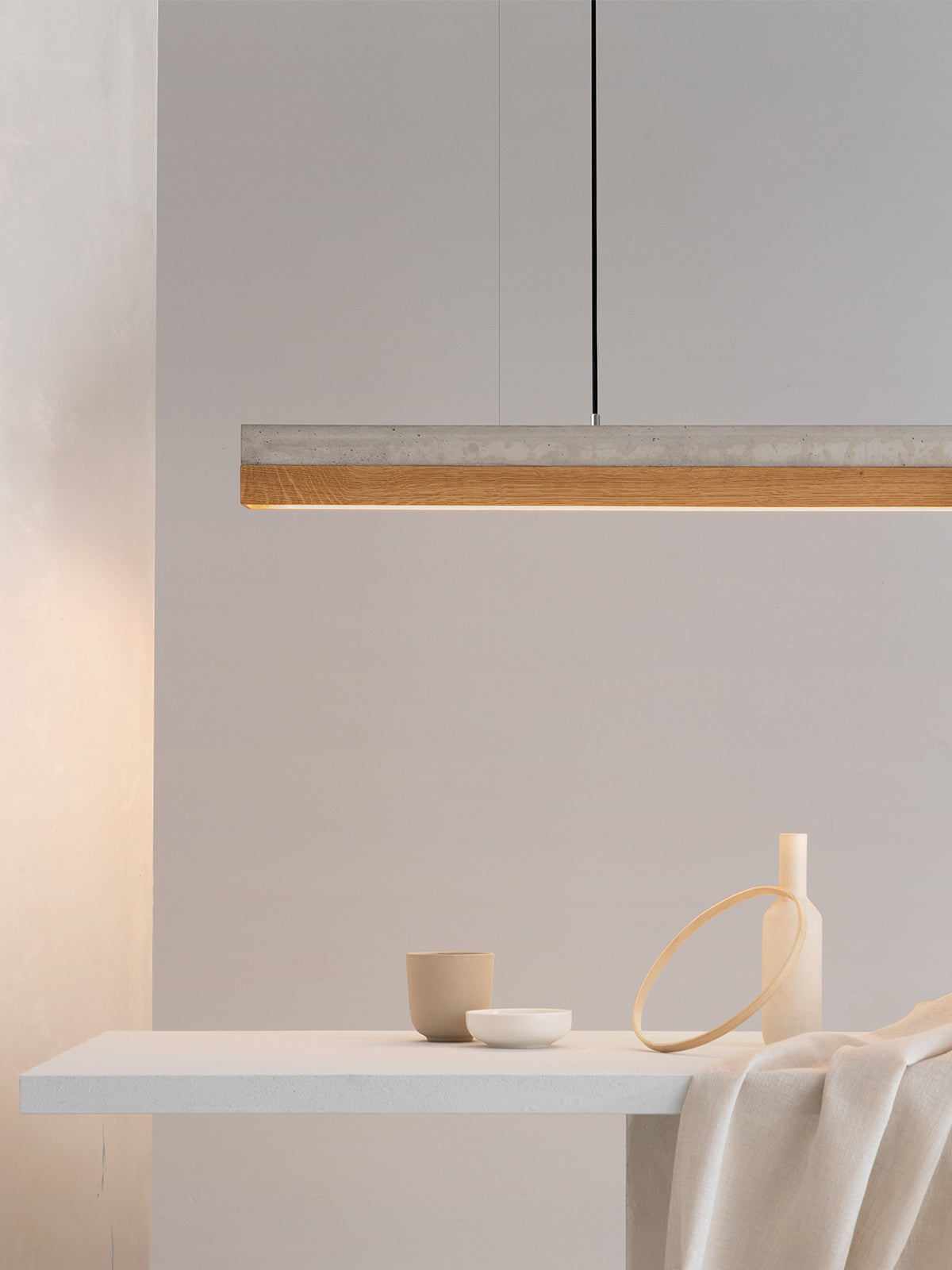 [C1] Oak Wood & Light Grey Pendant Light