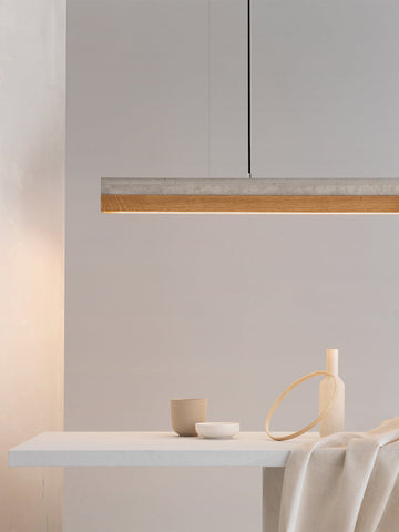 [C1] Oak Wood & Light Grey Pendant Light