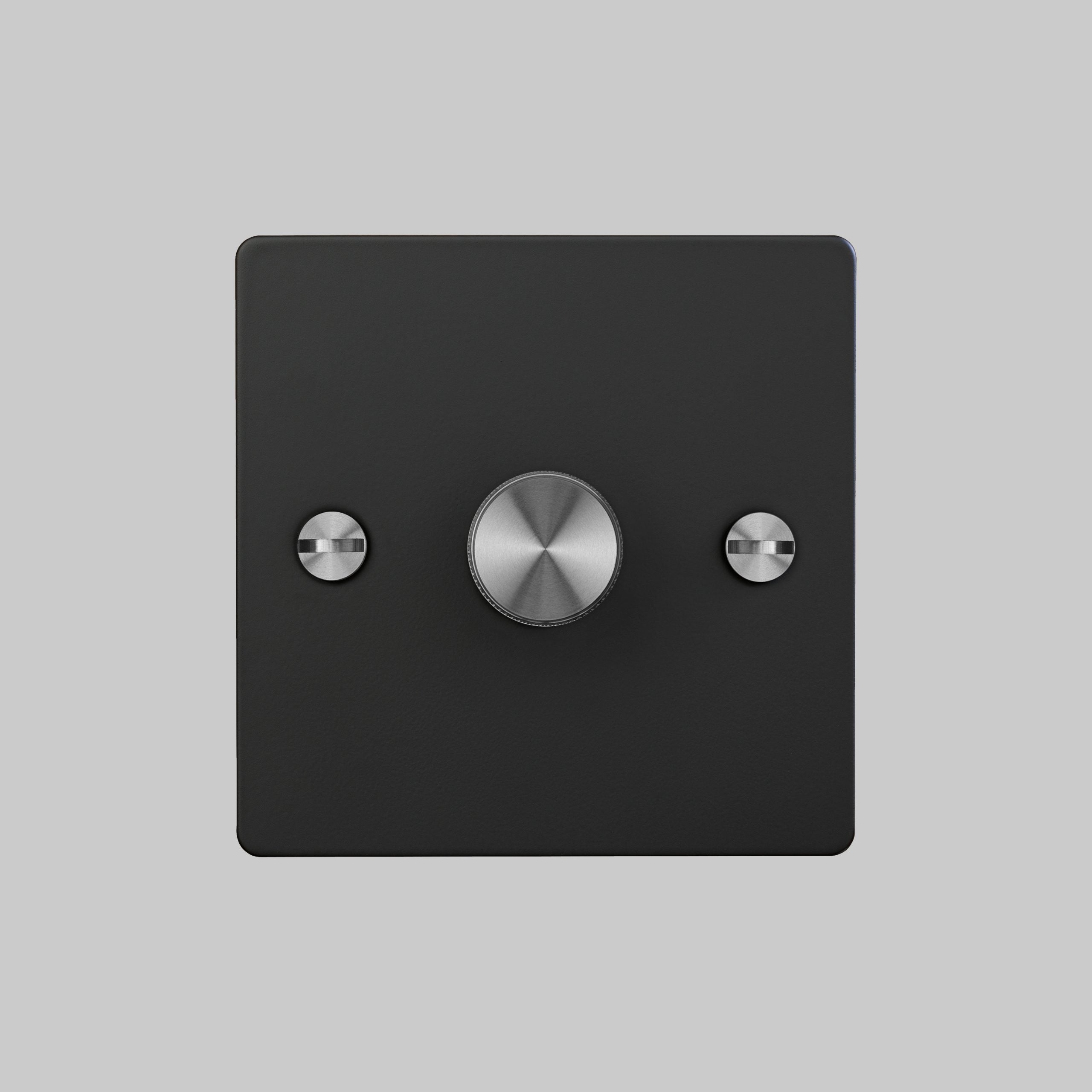 1G Dimmer/ 100W/ Black with steel details, front view.