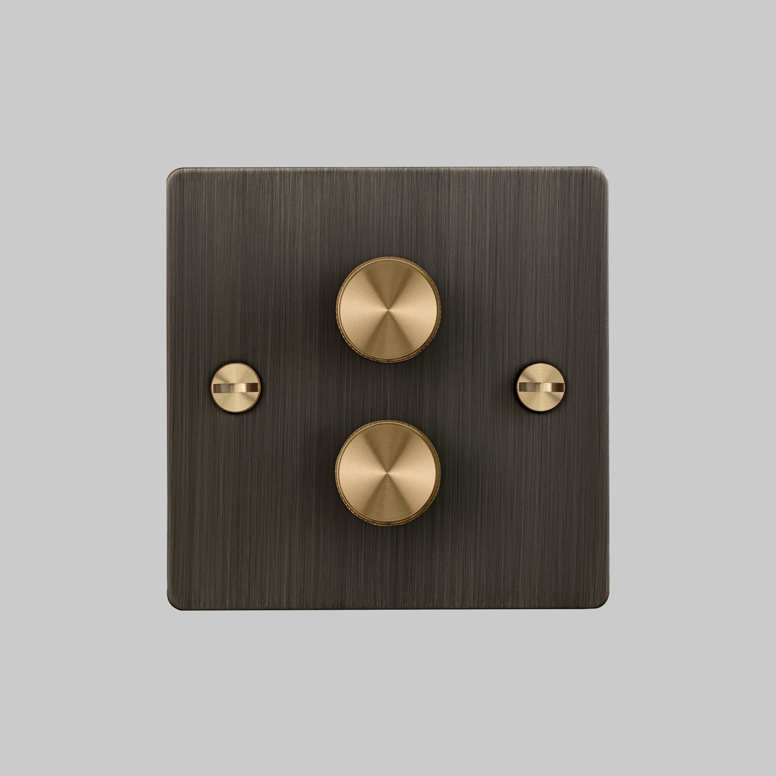2G Dimmer/ 100W/ Smoked Bronze with Brass details, front view.