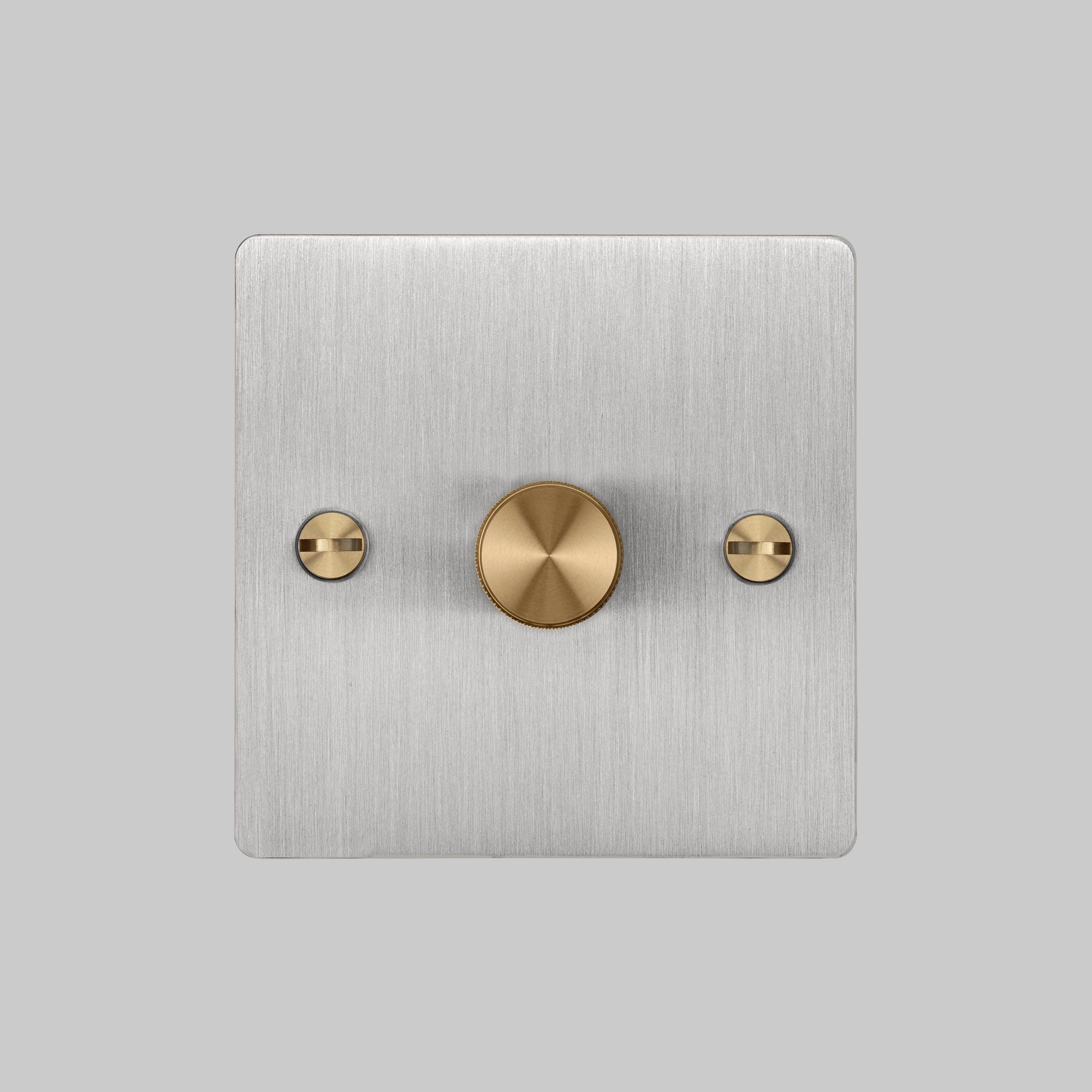 1G Dimmer/ 120W/ Steel with brass details, front view.