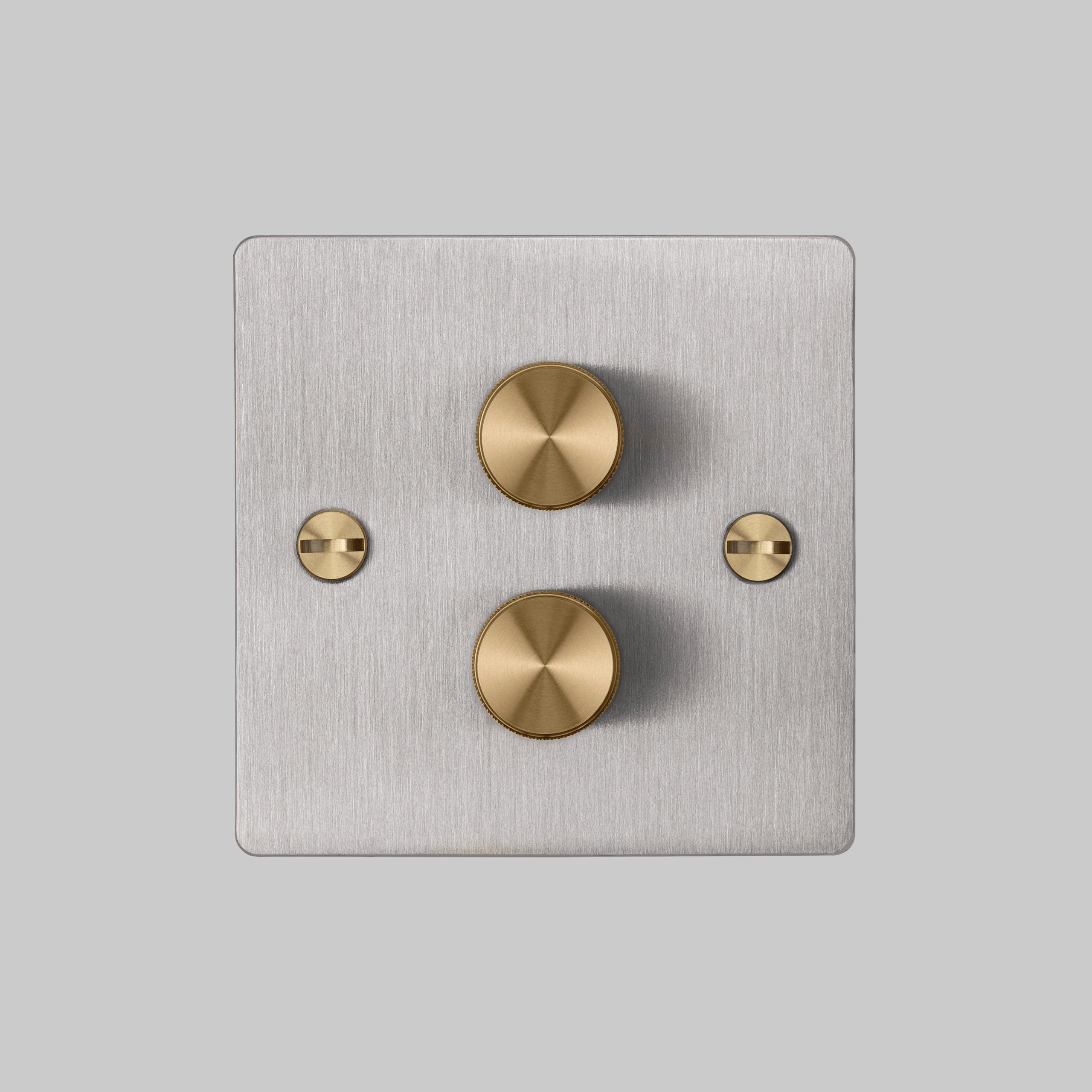 2G Dimmer/ 120W/ Steel with brass details, front view.