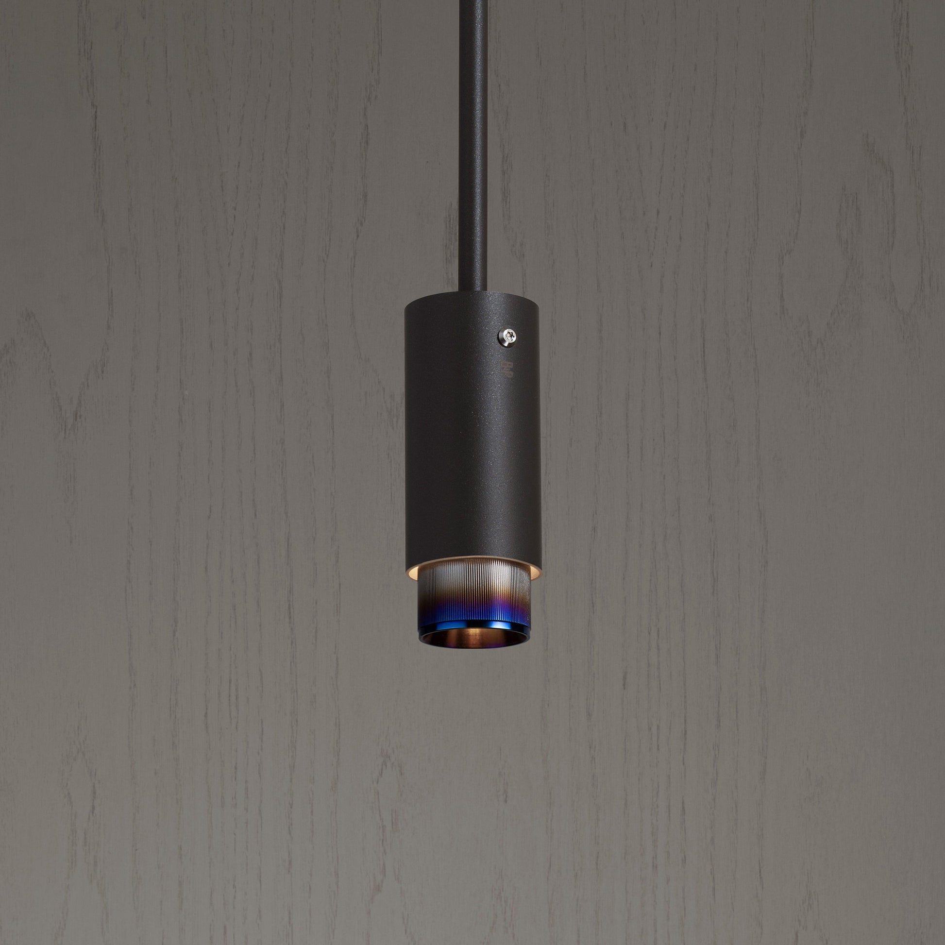 Exhaust Pendant Light / Linear / Graphite Burnt Steel, close up view of pendant.