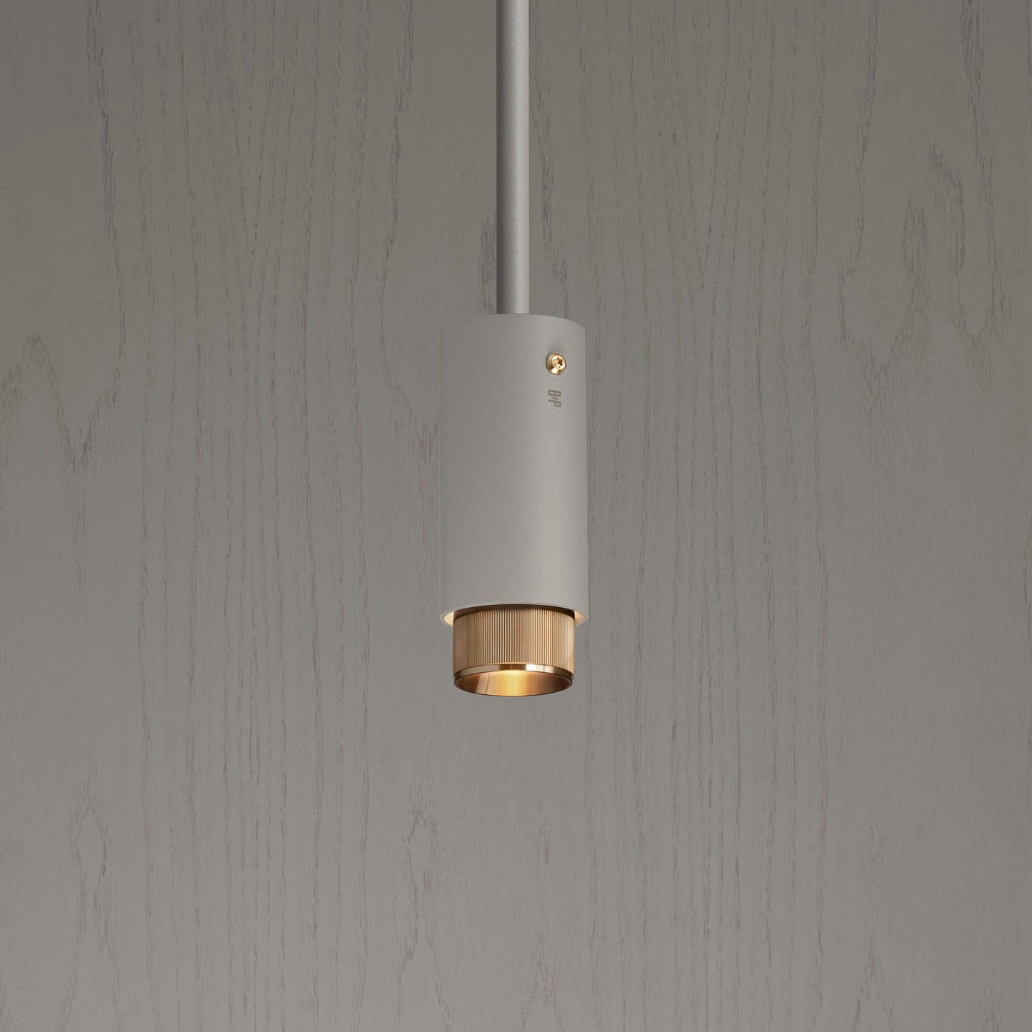 Exhaust Pendant Light / Linear / Stone Brass, close up view of pendant.