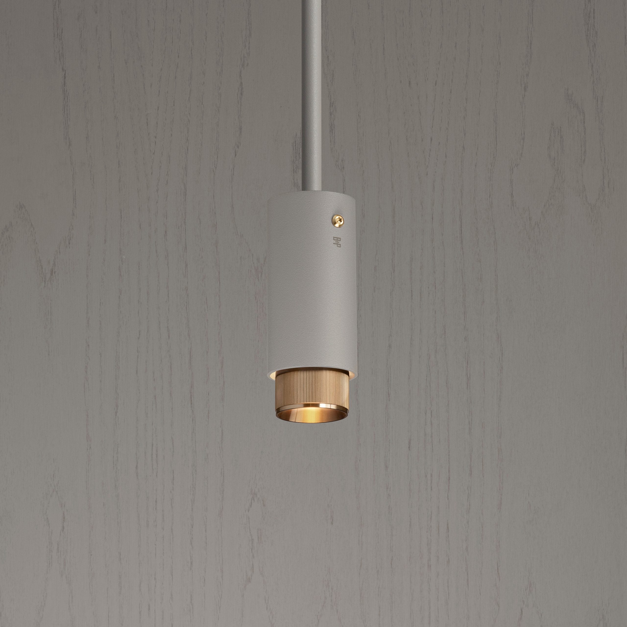 Exhaust Pendant Light / Linear / Stone Brass, close up view of pendant.