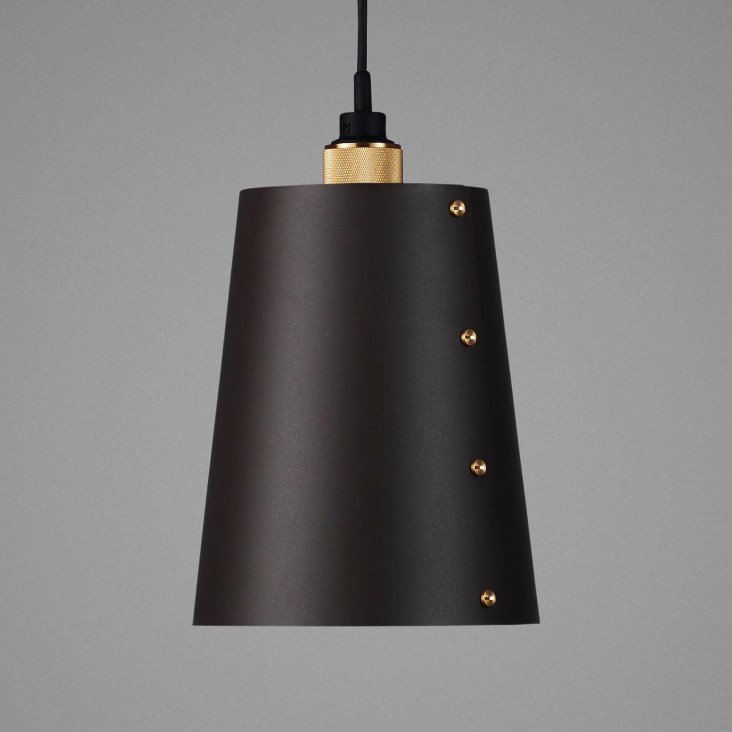 Hooked 1.0 Large Pendant Light / Graphite brass, detailed close up view of shade and knurling.
