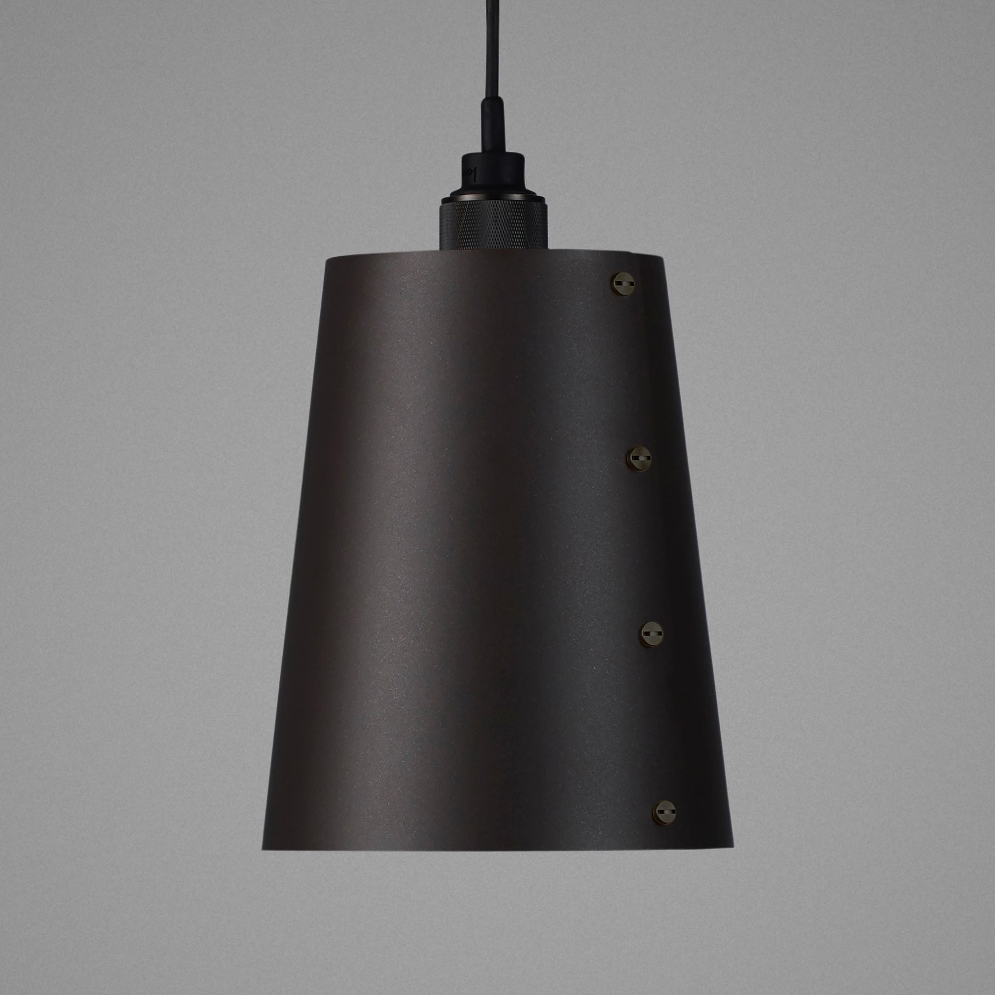 Hooked 1.0 Large Pendant Light / Graphite Smoked bronze, detailed close up view of shade and knurling.