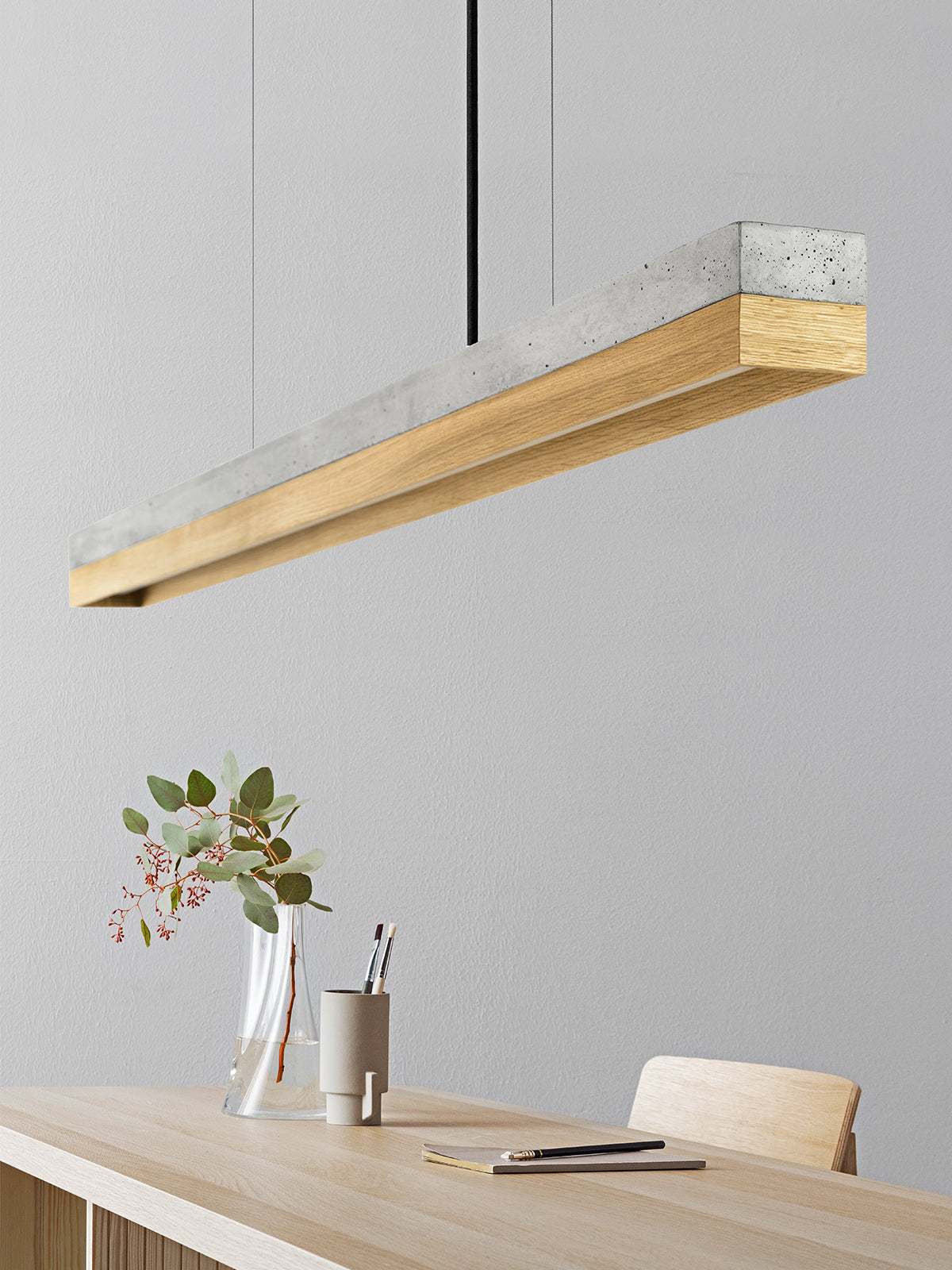 [C1] Oak Wood & Light Grey Pendant Light