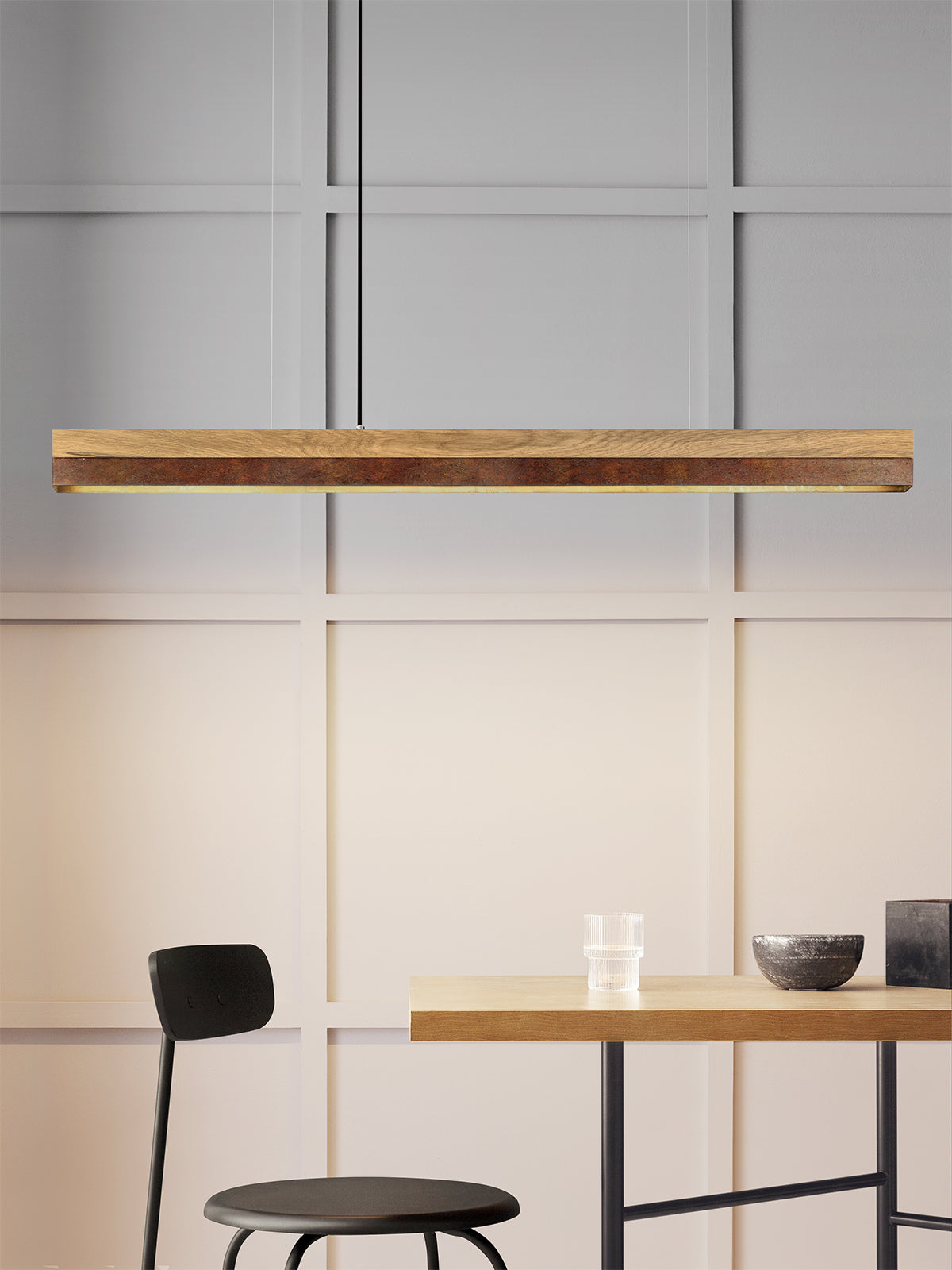 [C1] Corten Steel & Oak Wood Pendant Light