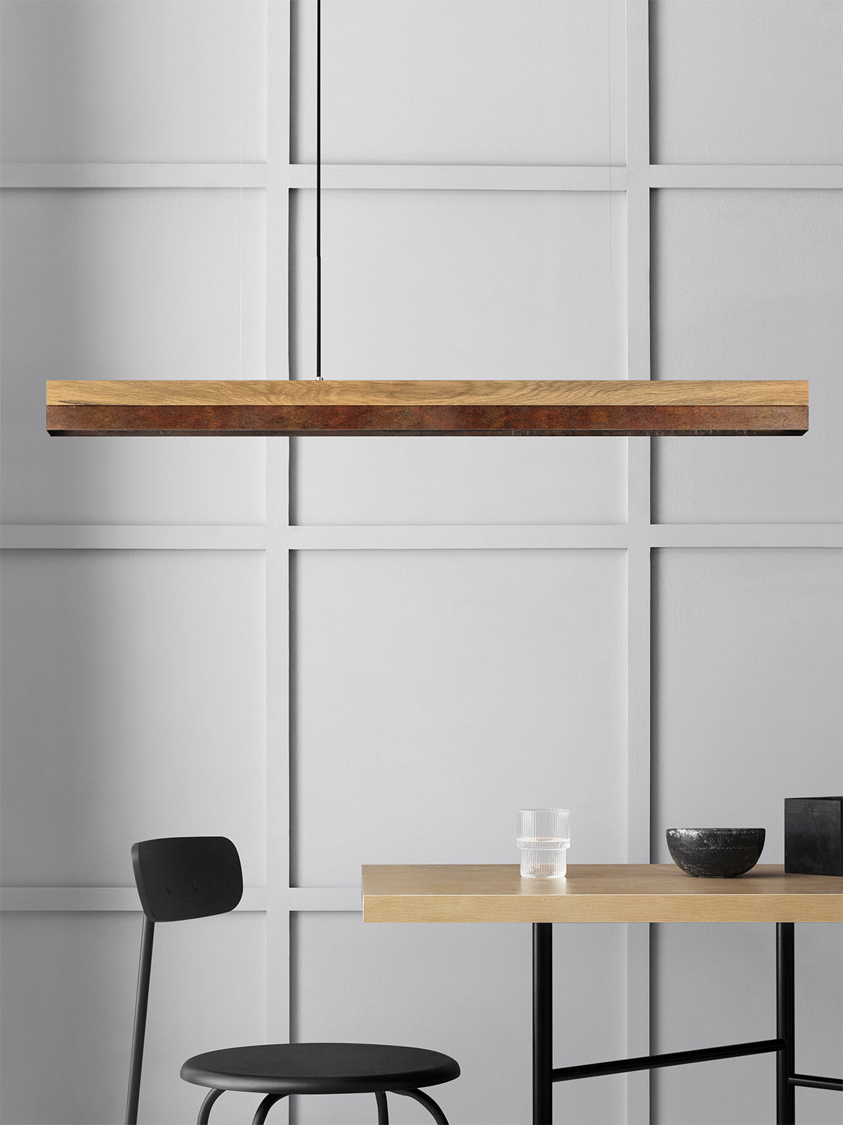 [C1] Corten Steel & Oak Wood Pendant Light