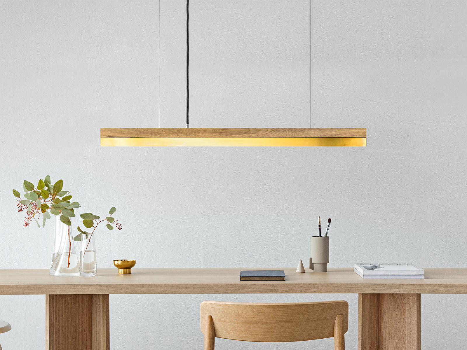 [C2] Brass & Oak Wood Pendant Light