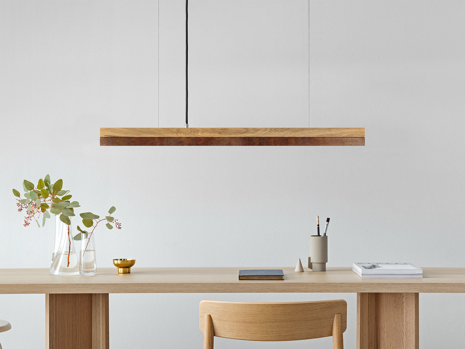 [C2] Corten Steel & Oak Wood Pendant Light