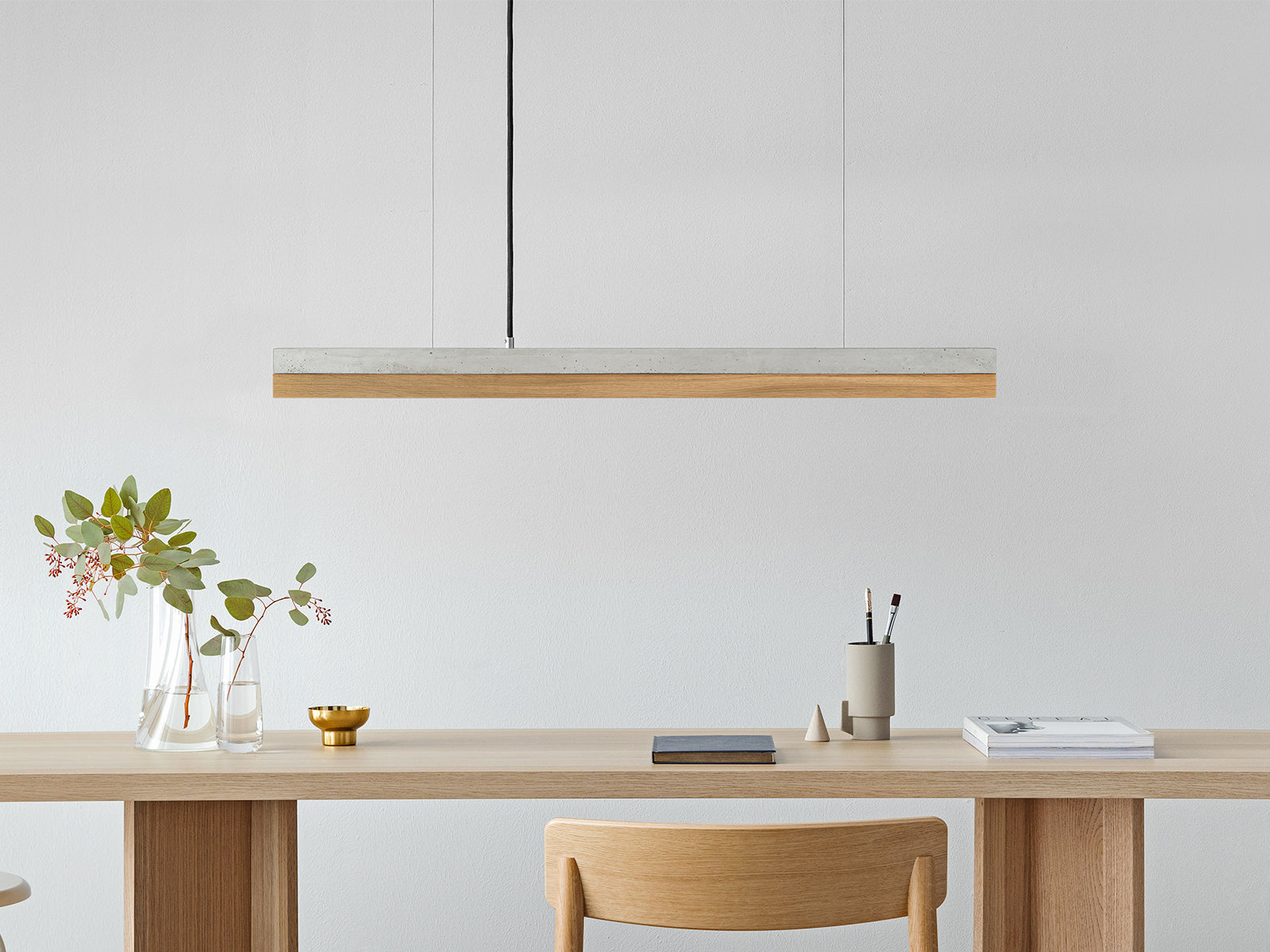 [C2] Oak Wood & Light Grey Pendant Light