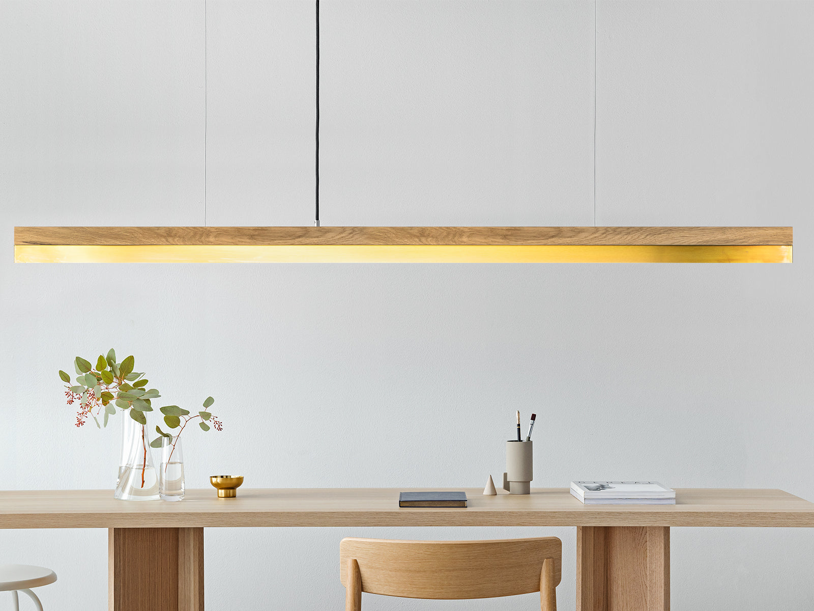 [C3] Brass & Oak Wood Pendant Light