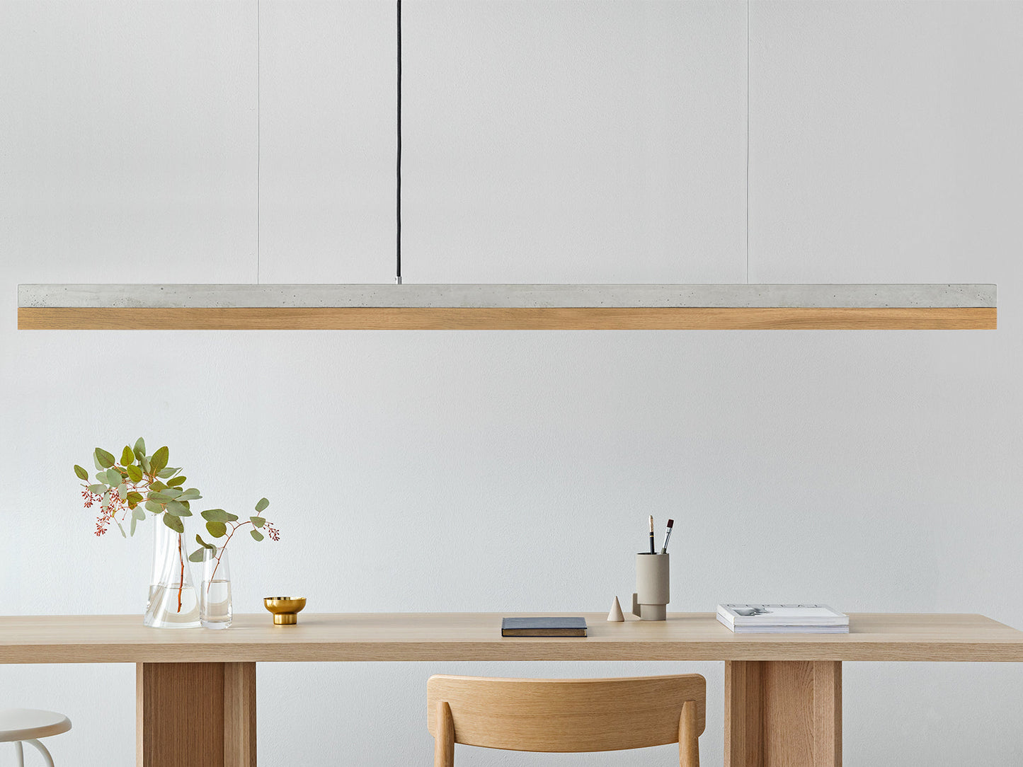 [C3] Oak Wood & Light Grey Pendant Light