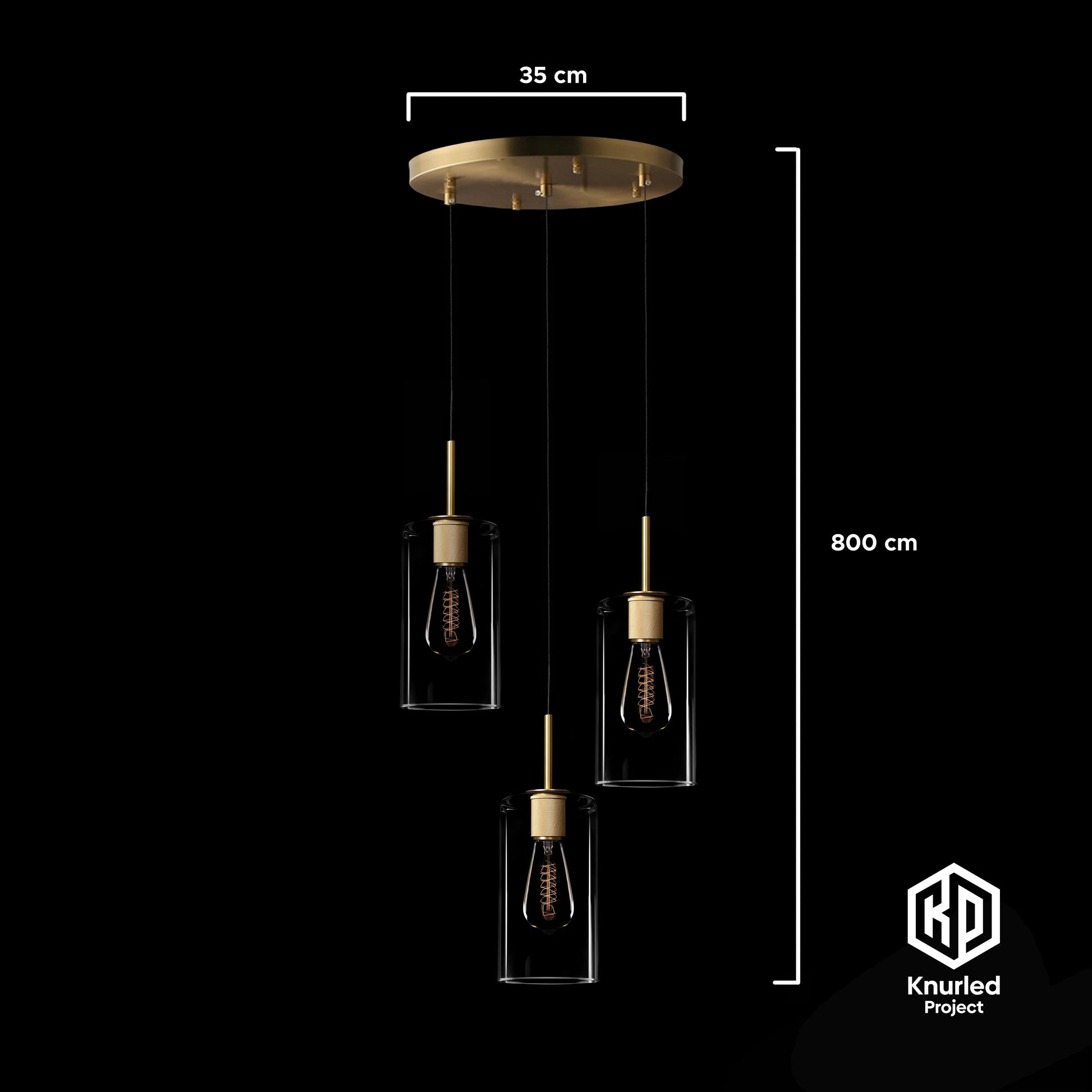 knurled 3 drop pendant cylinder shade brass product photo 2