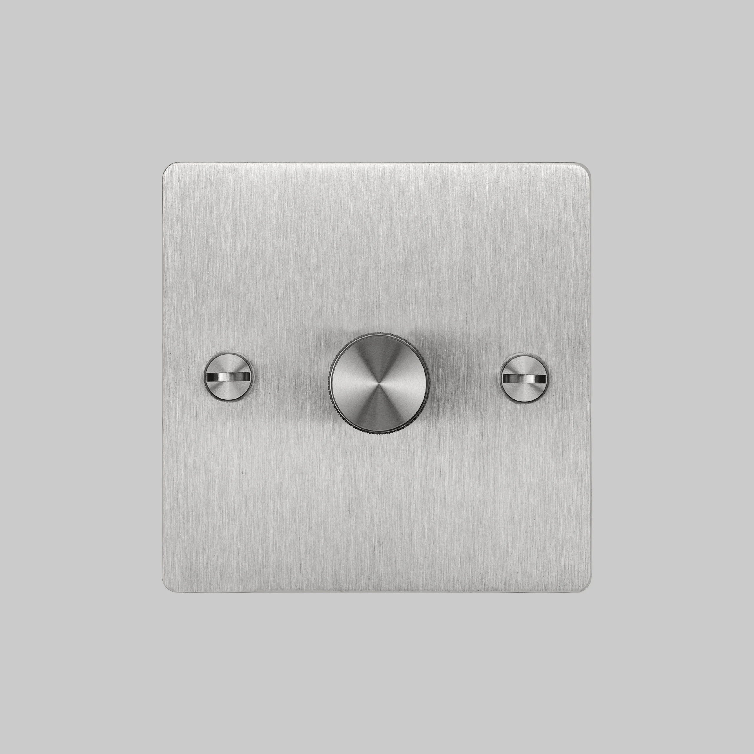 1G Dimmer/ 120W/ Steel with steel details, front view.