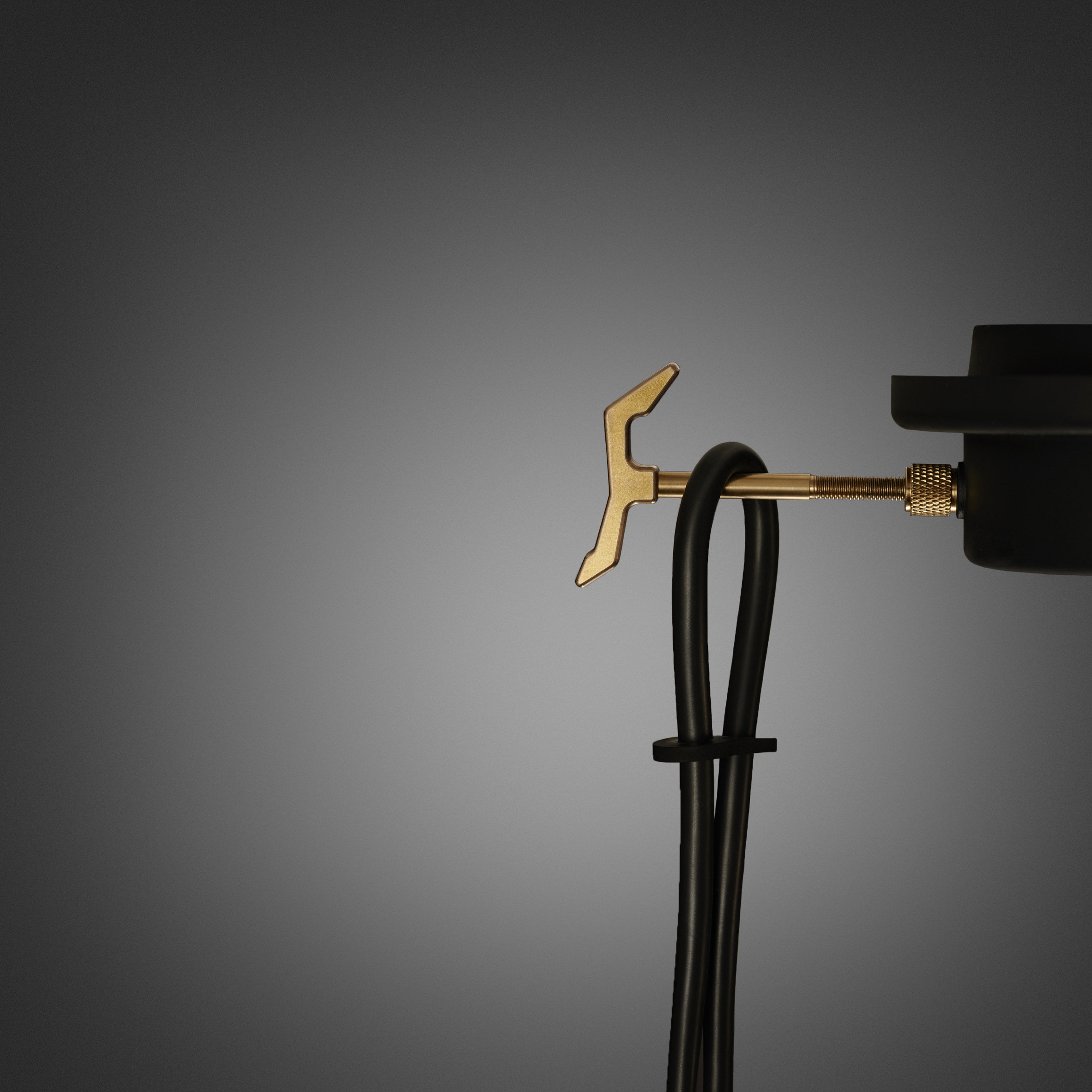 Hooked 1.0 Small Pendant Light / Stone Brass, detailed close up of hook and cable.