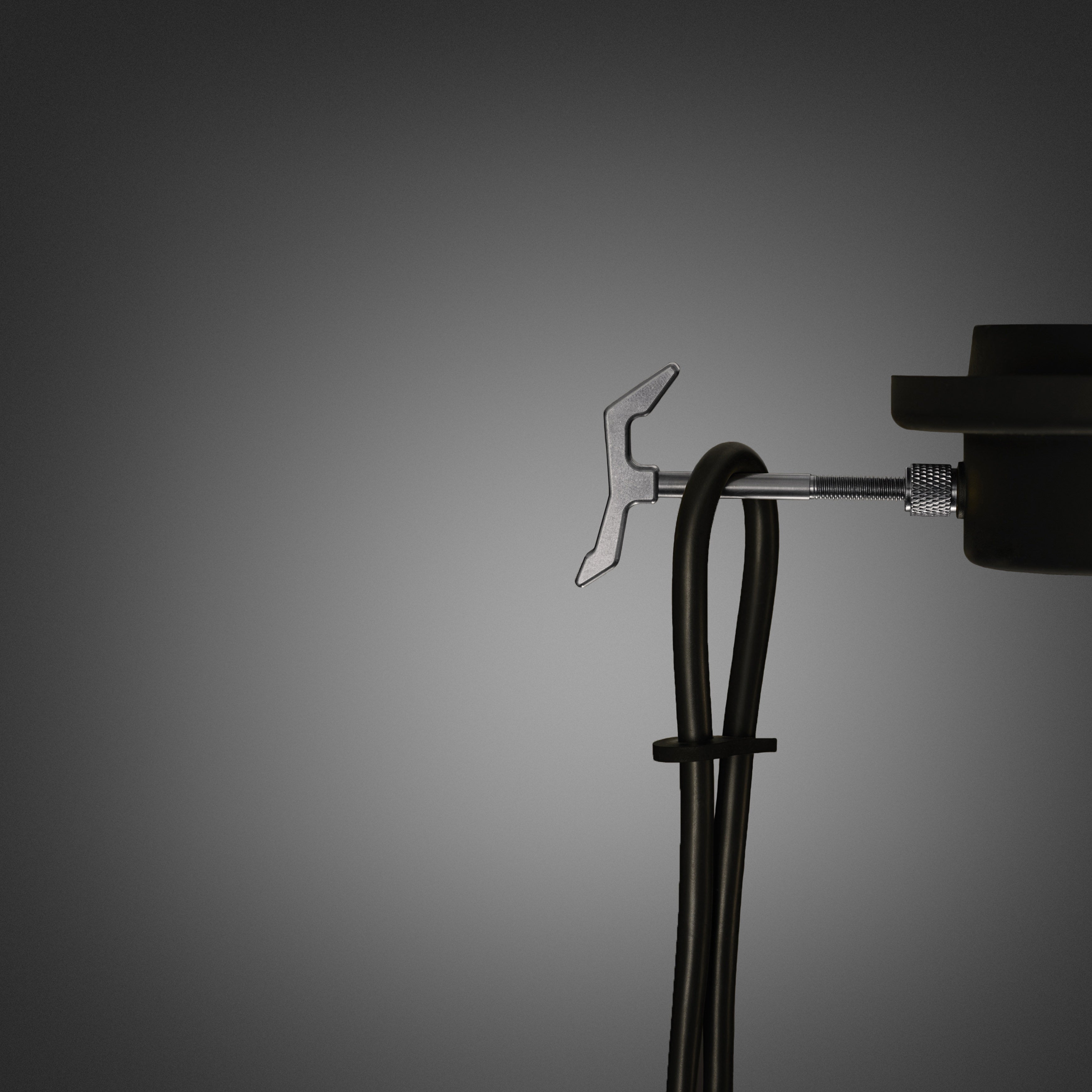 Hooked 1.0 Large Pendant Light / Graphite Steel, detailed close up view of hook and cable.