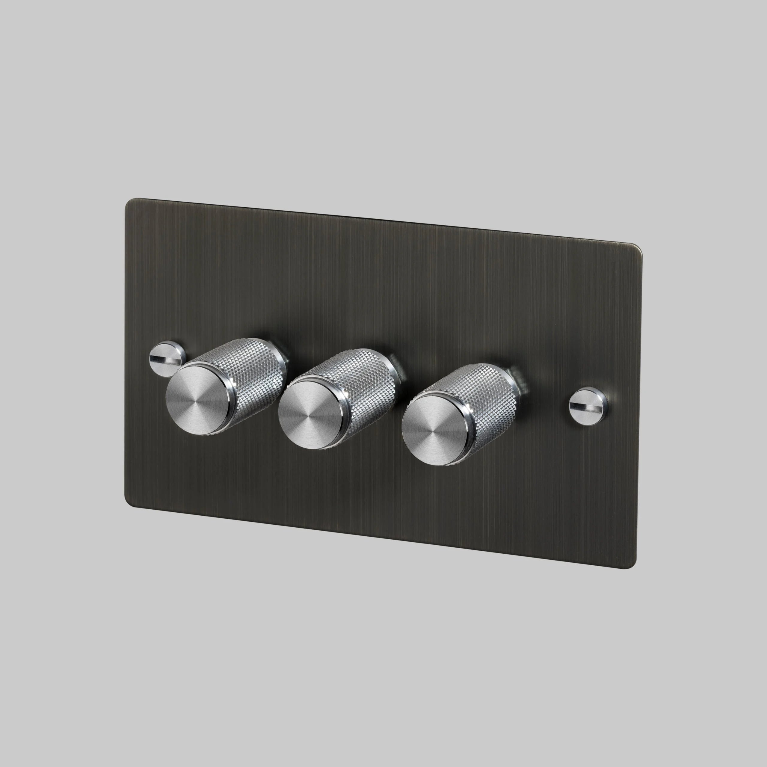 3G Dimmer/ 120W/ Smoked Bronze with steel details, angled view.