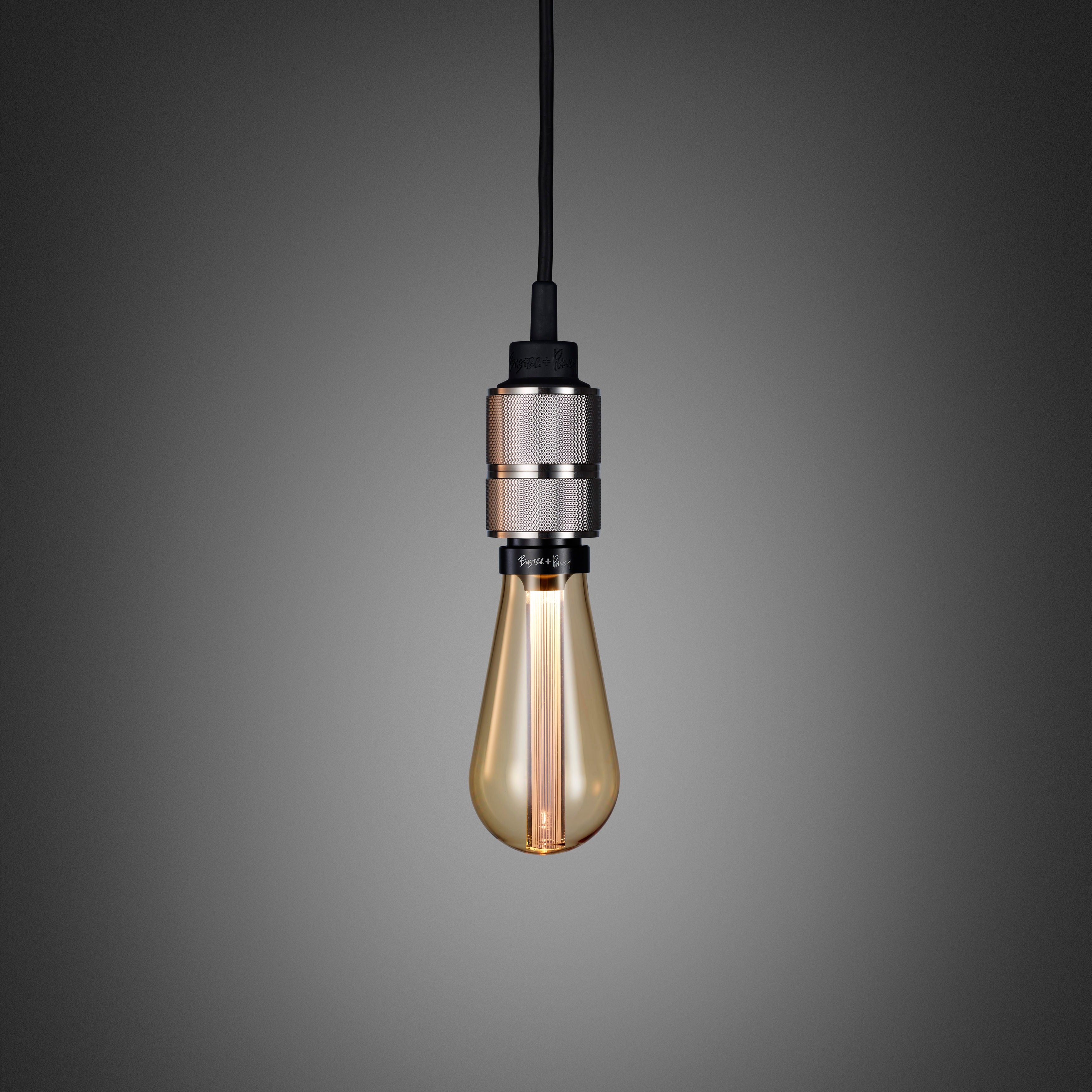 Hooked 1.0 Pendant Light / Nude Steel, front view with gold bulb.