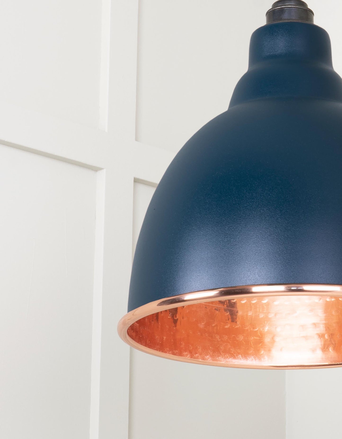 Hammered Copper Brindley Pendant Light  Dusk, Detailed close up view of pendant.