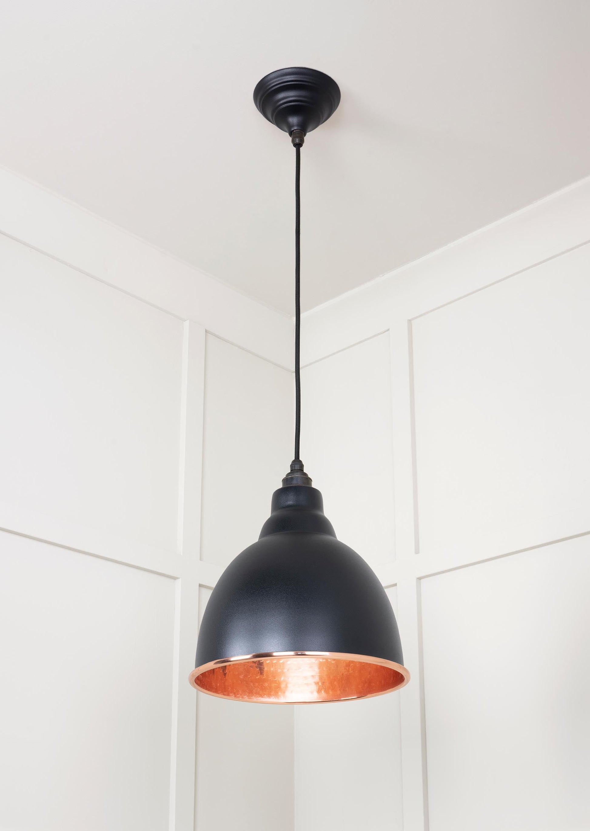 Hammered Copper Brindley Pendant Light  Elan Black, Underside.