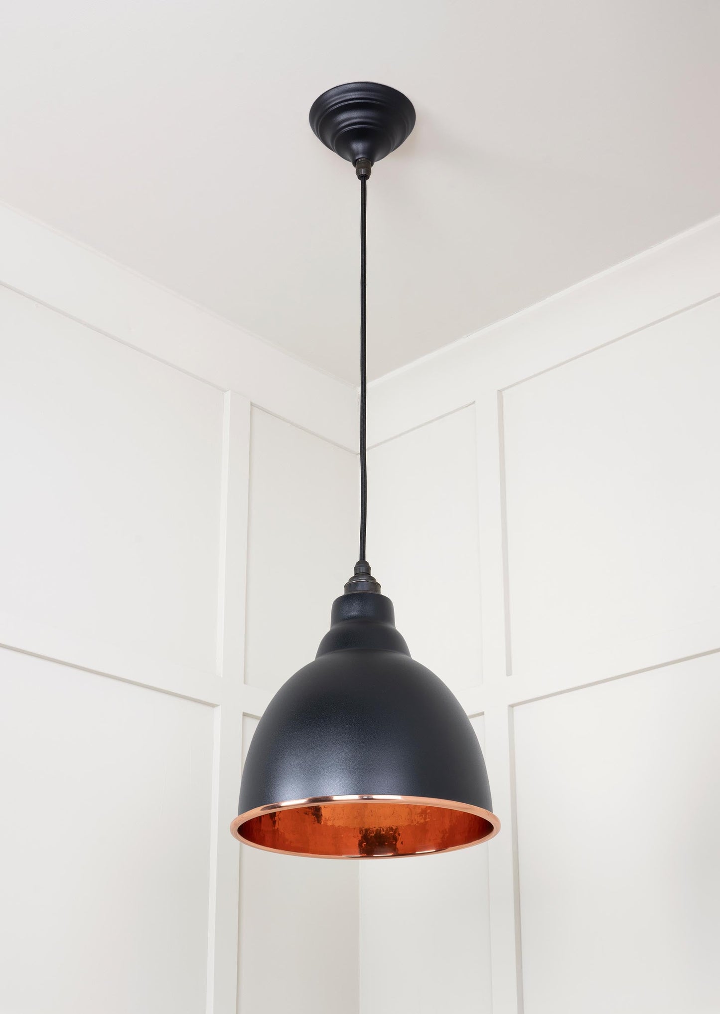 Hammered Copper Brindley Pendant Light  Elan Black, Underside.