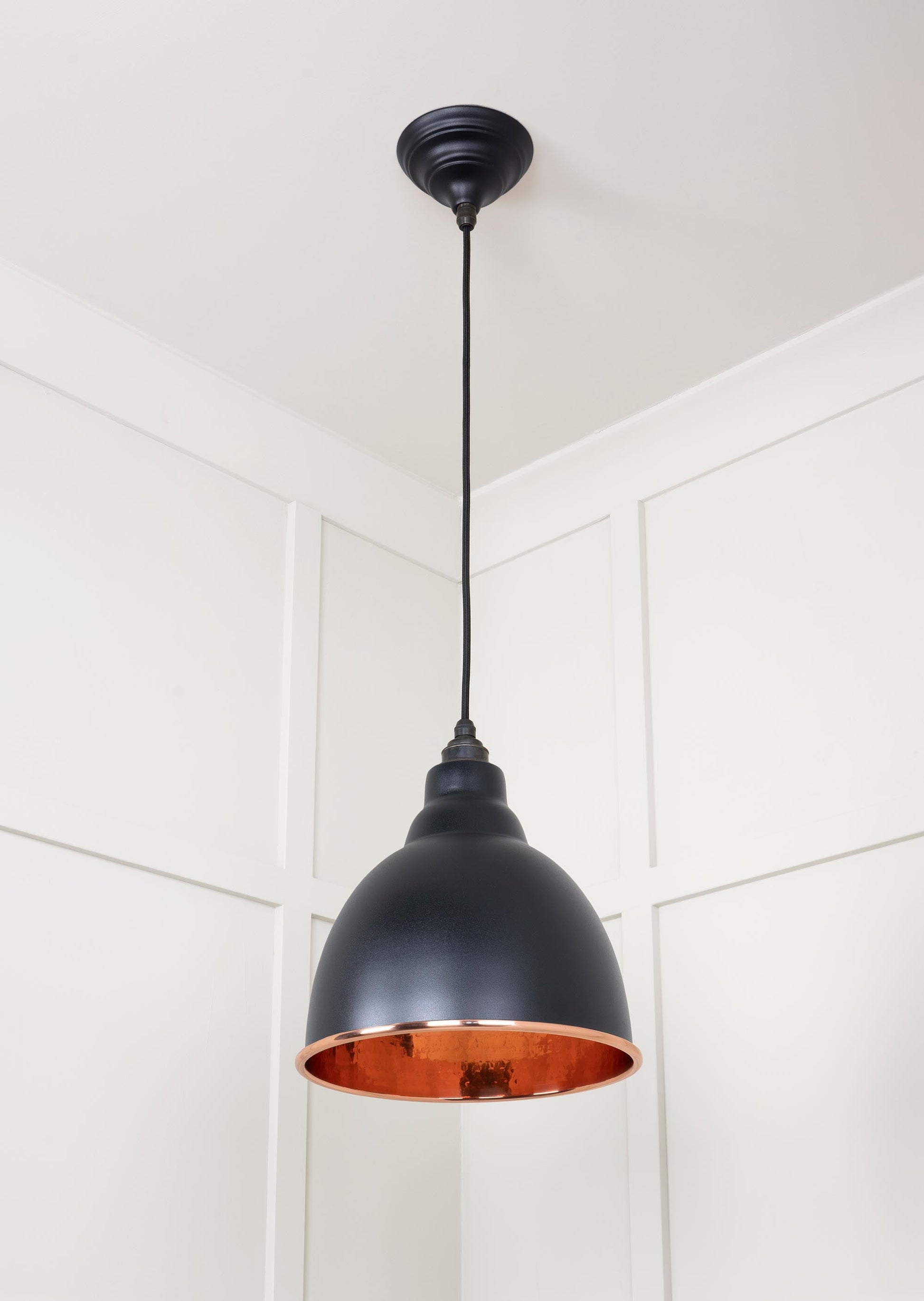 Hammered Copper Brindley Pendant Light  Elan Black, Underside.