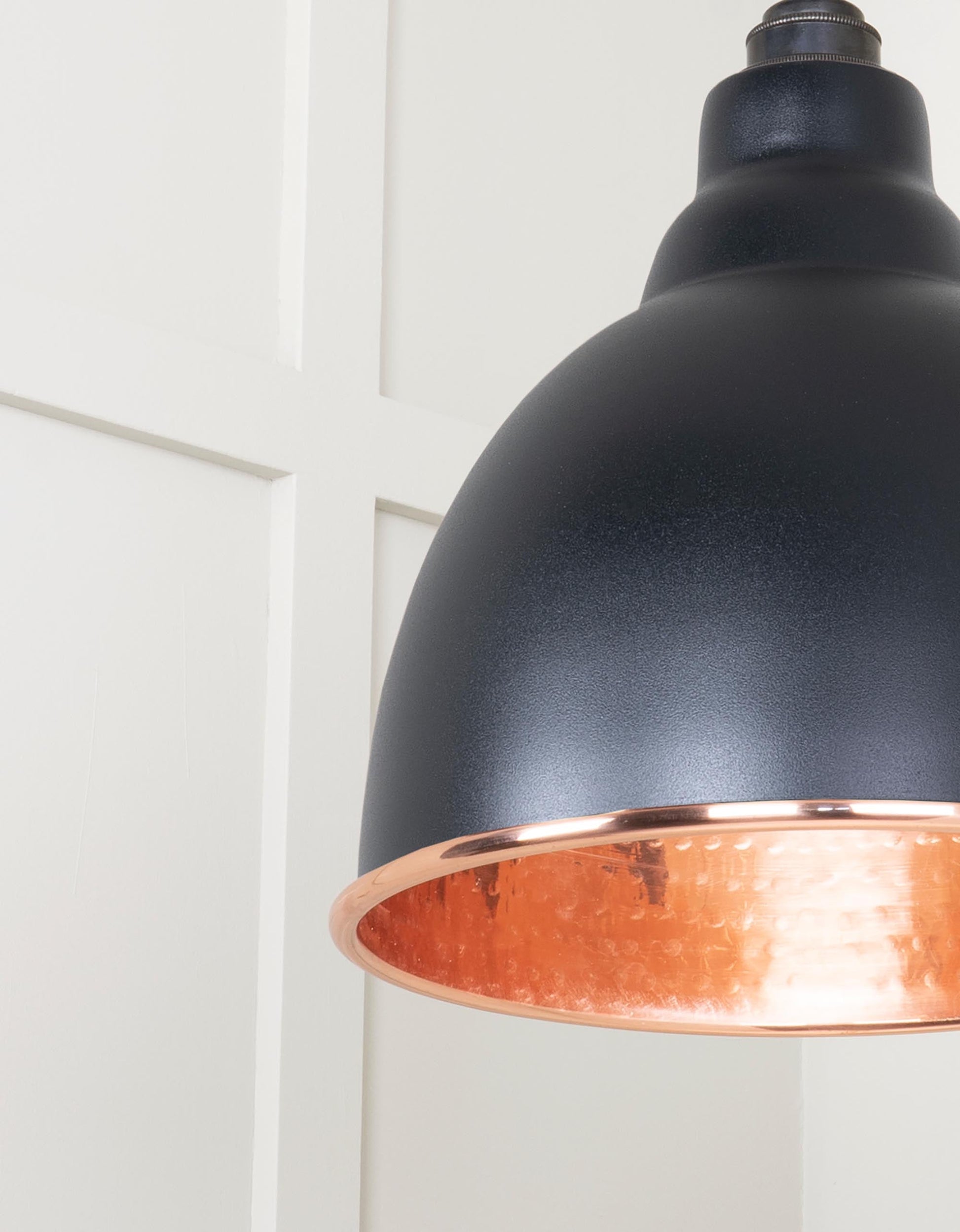Hammered Copper Brindley Pendant Light  Elan Black, Detailed close up view of pendant.