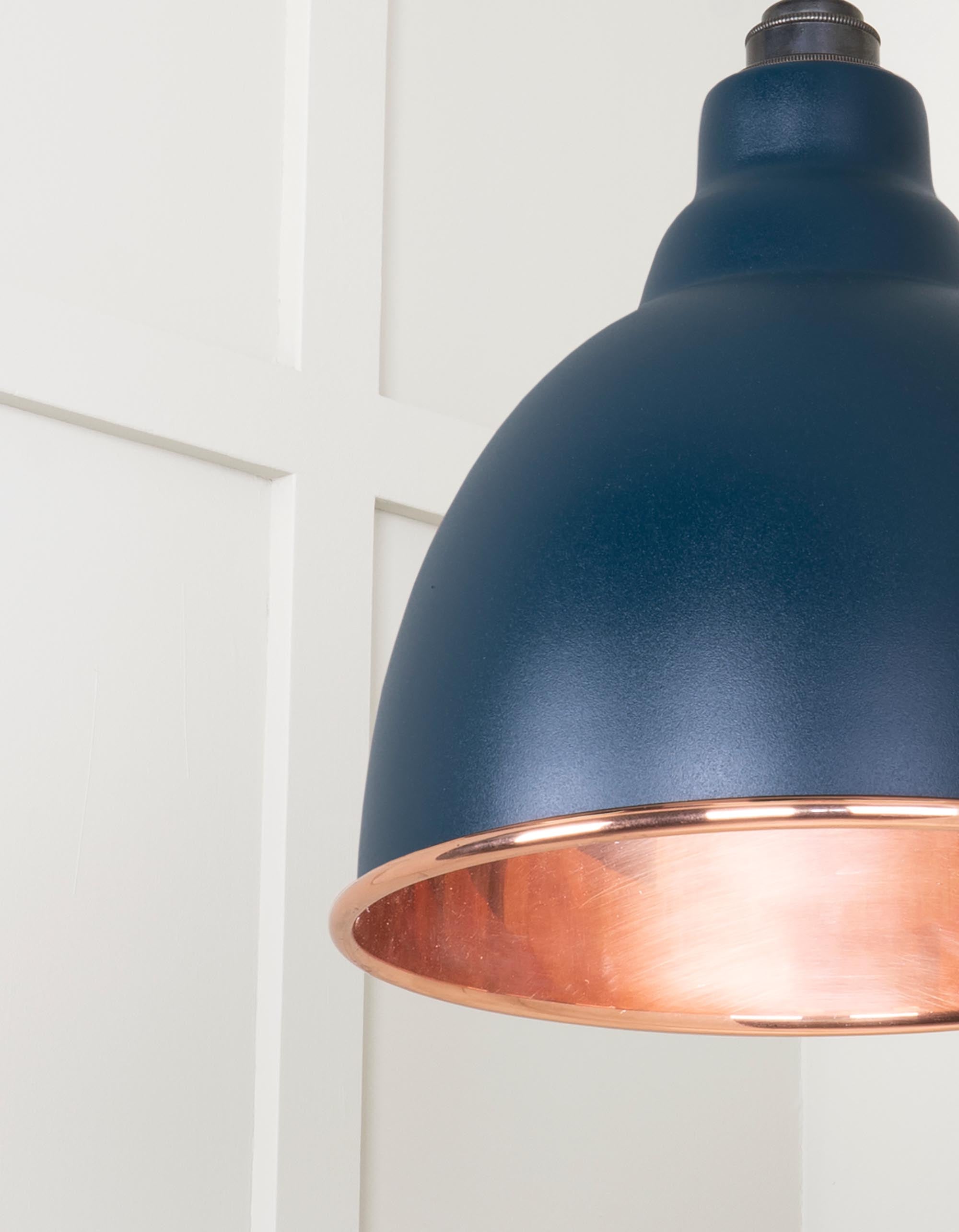 Smooth Copper Brindley Pendant Light  Dusk, Detailed close up view of pendant.