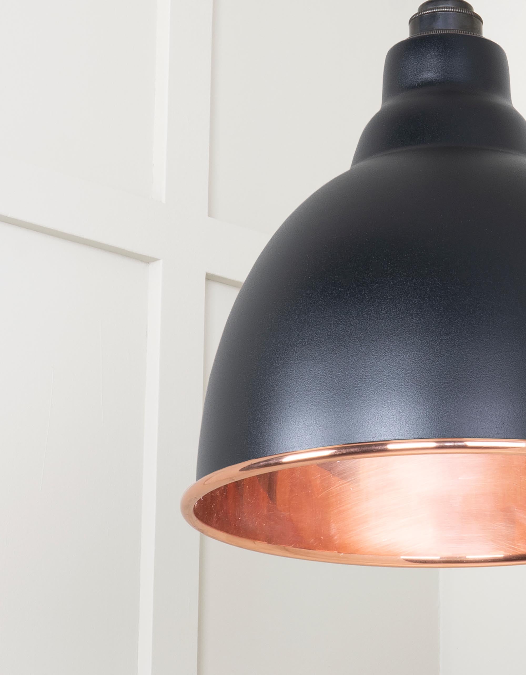 Smooth Copper Brindley Pendant Light  Elan Black, Detailed close up view of pendant.