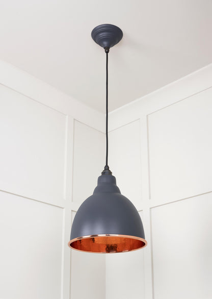 Hammered Copper Brindley Pendant Light  Slate, Underside.