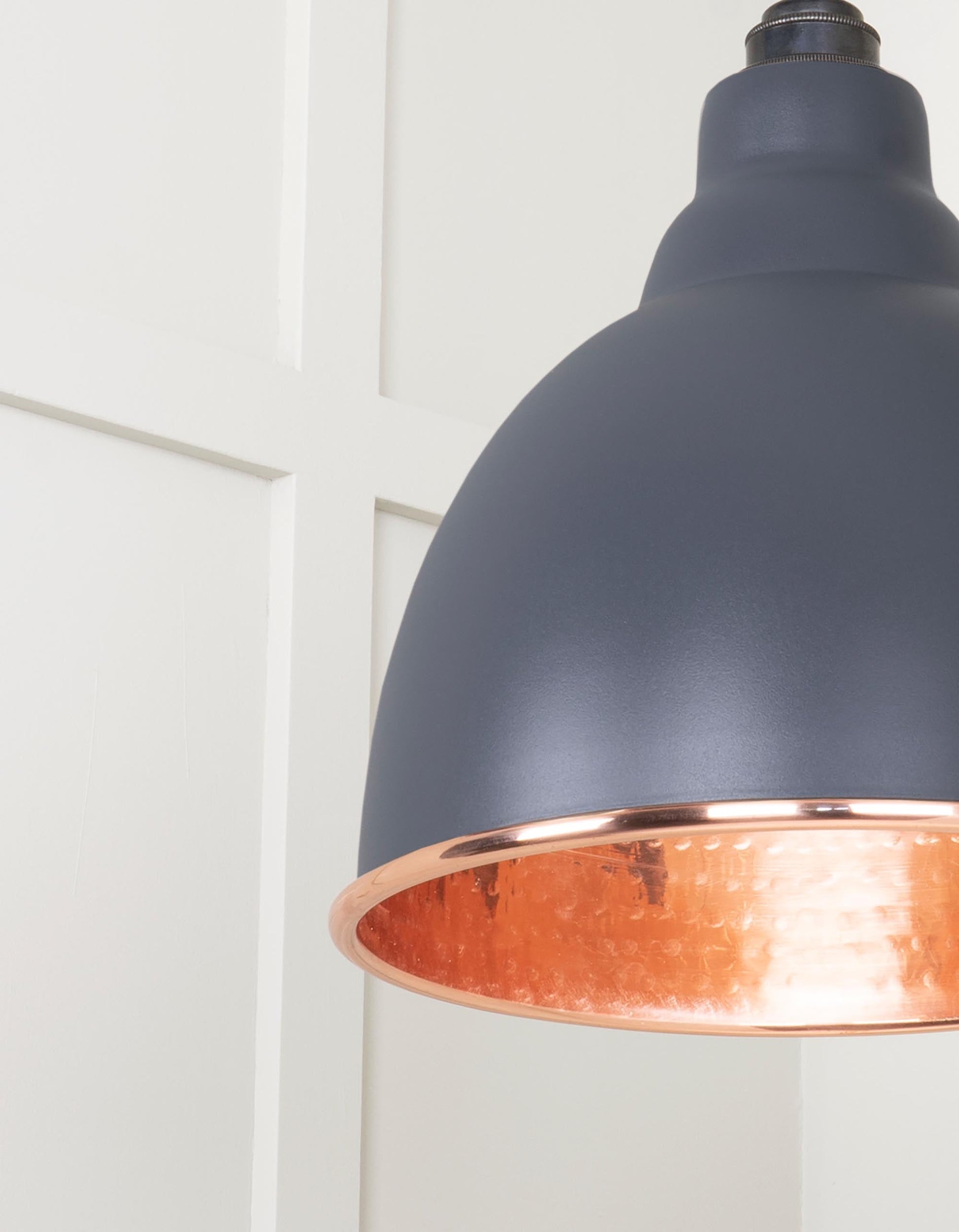 Hammered Copper Brindley Pendant Light  Slate, Detailed close up view of pendant.
