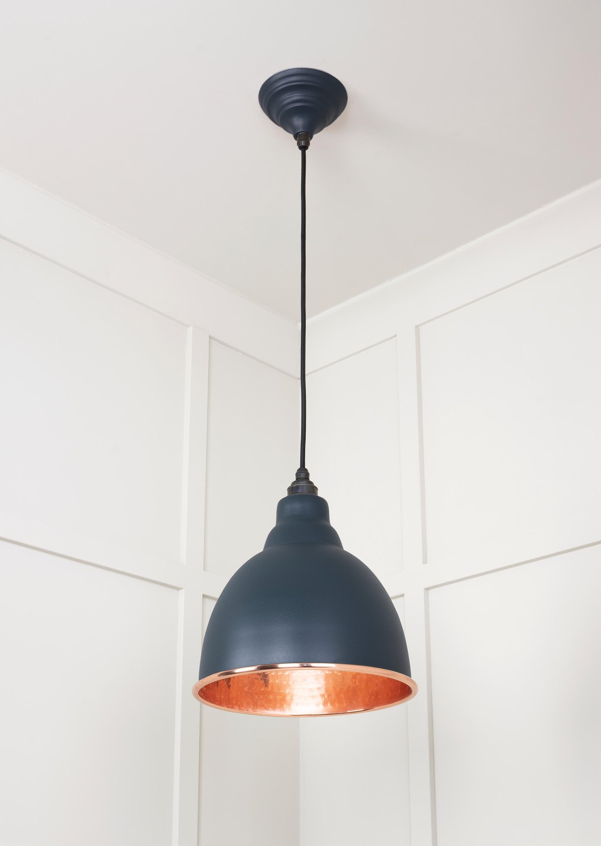 Hammered Copper Brindley Pendant Light  Soot, Underside.