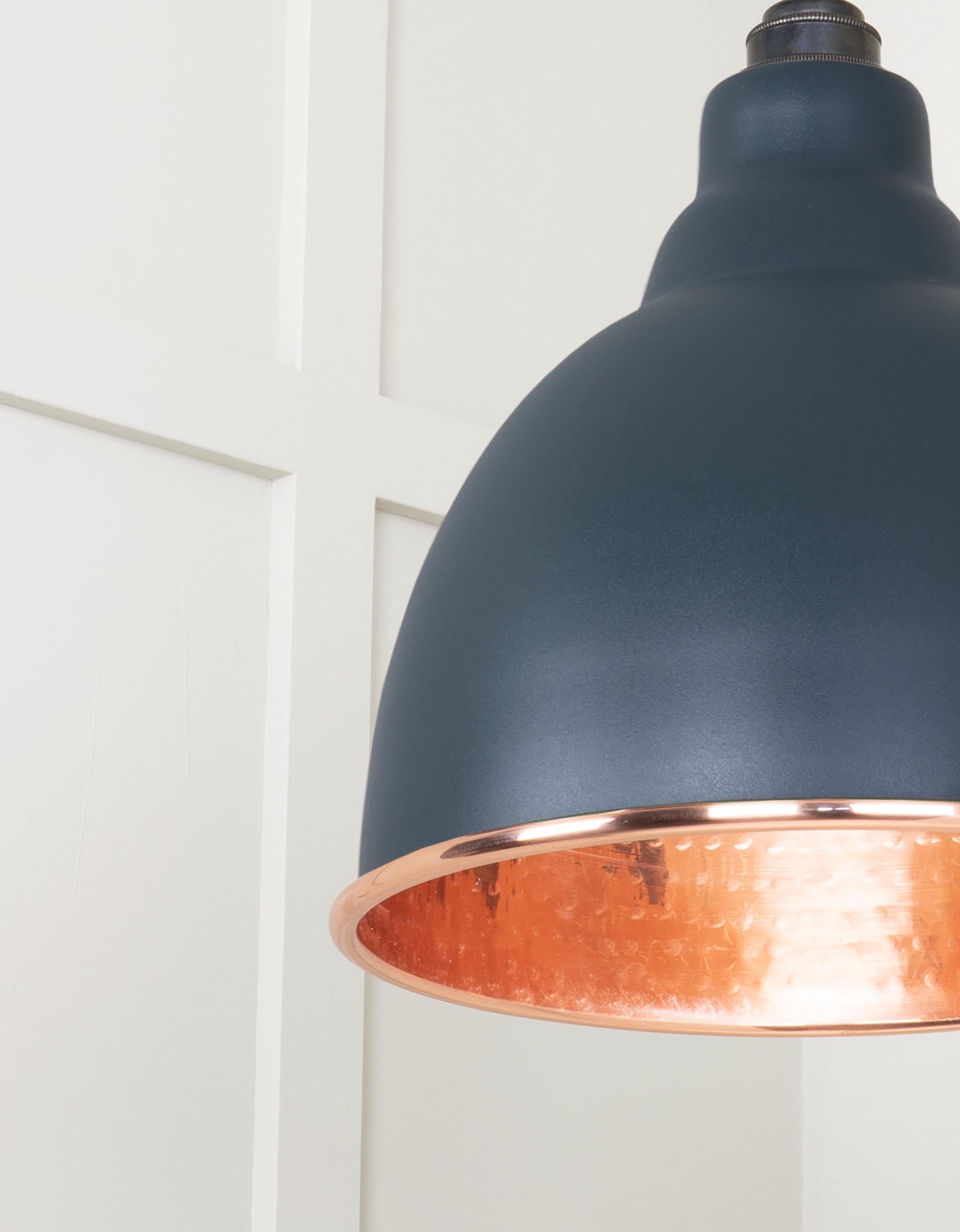 Hammered Copper Brindley Pendant Light  Soot, Detailed close up view of pendant.