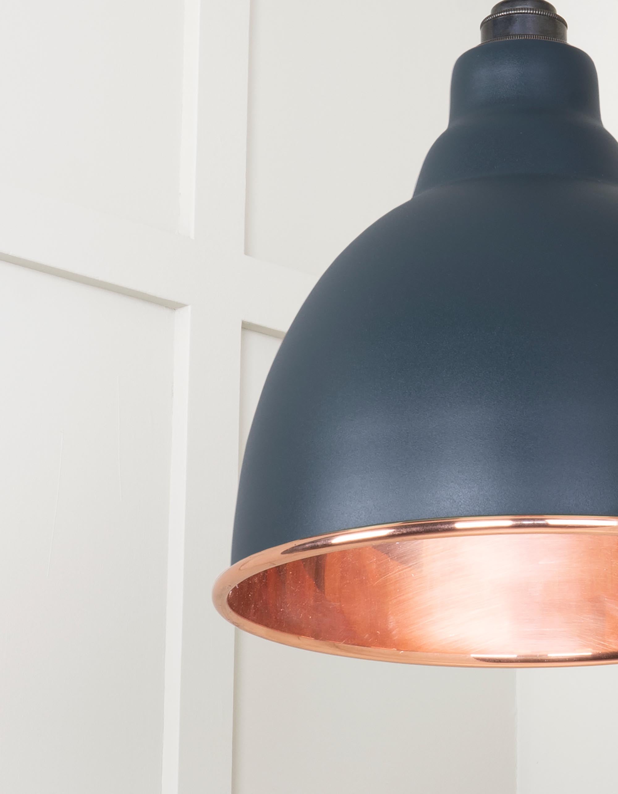 Smooth Copper Brindley Pendant Light  Soot, Detailed close up view of pendant.