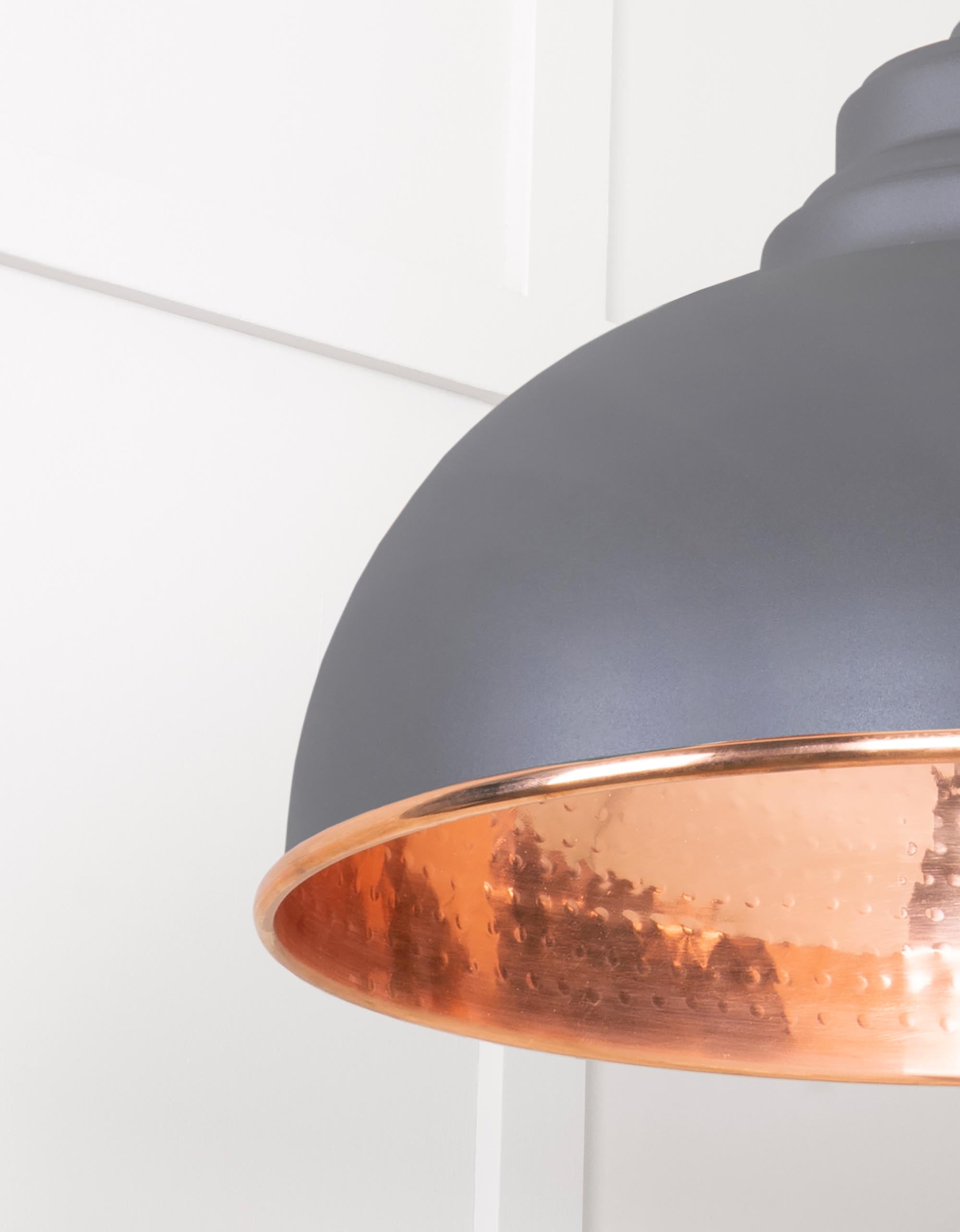 Hammered Copper Harborne Pendant Light  Bluff, Detailed close up view of pendant.