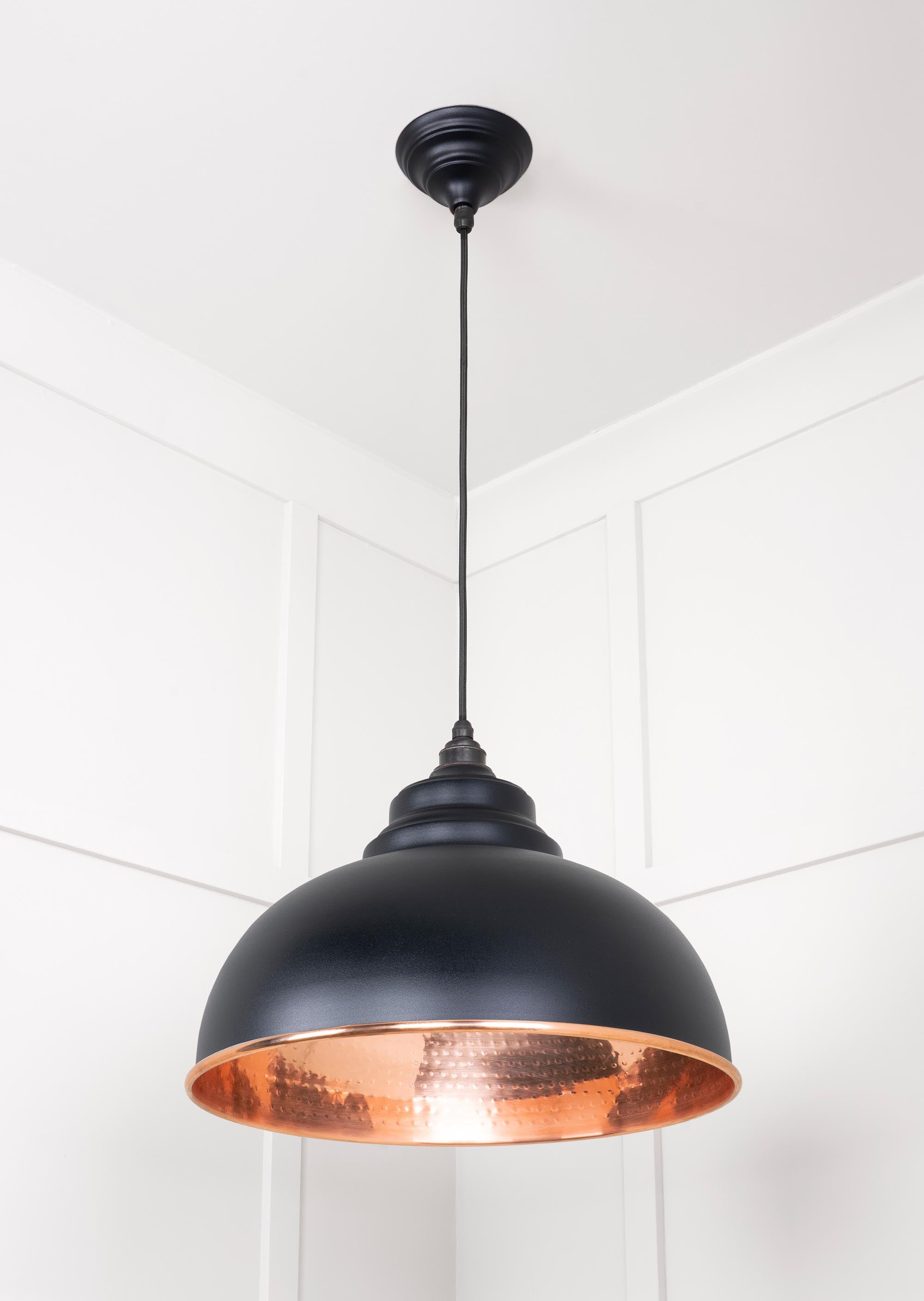 Hammered Copper Harborne Pendant Light  Elan Black, Underside.