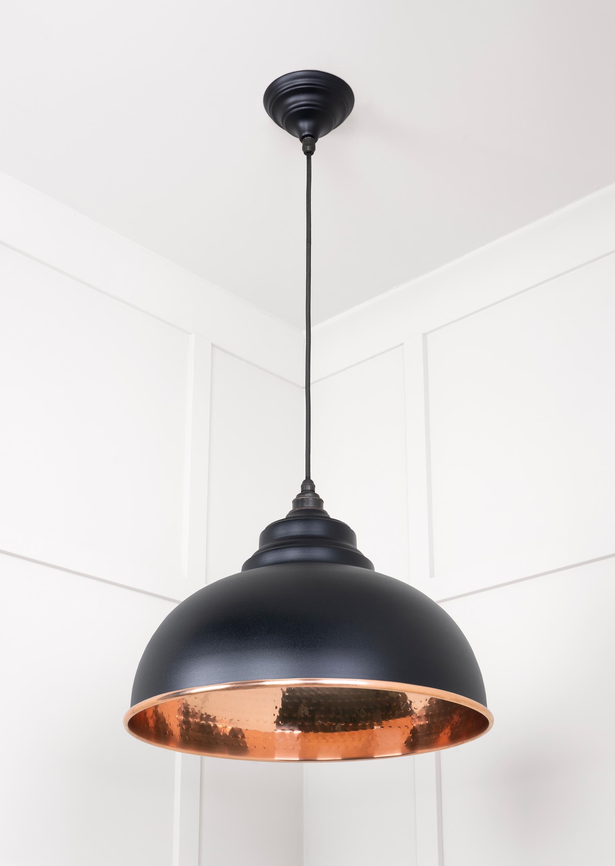 Hammered Copper Harborne Pendant Light  Elan Black, Underside.