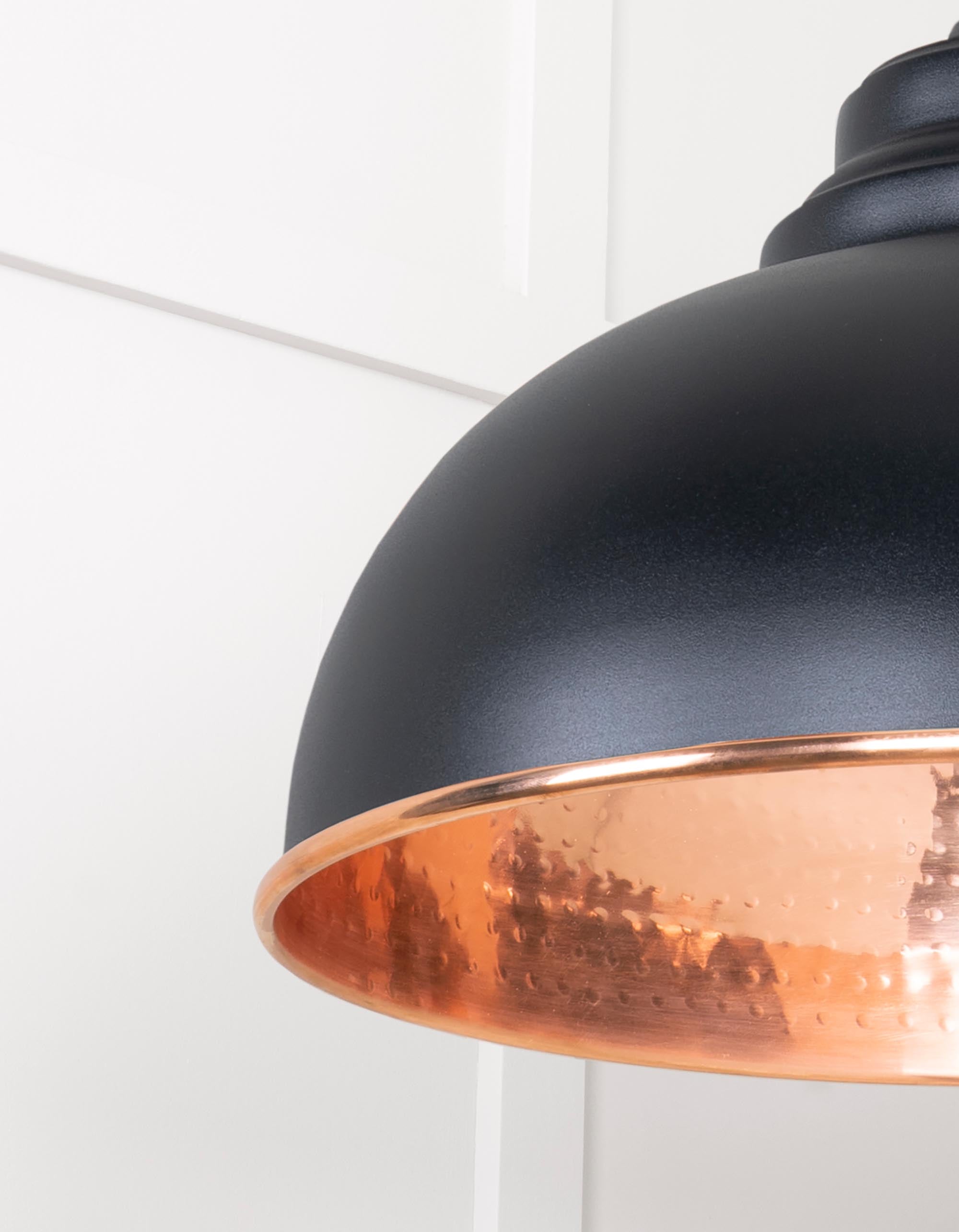 Hammered Copper Harborne Pendant Light  Elan Black, Detailed close up view of pendant.